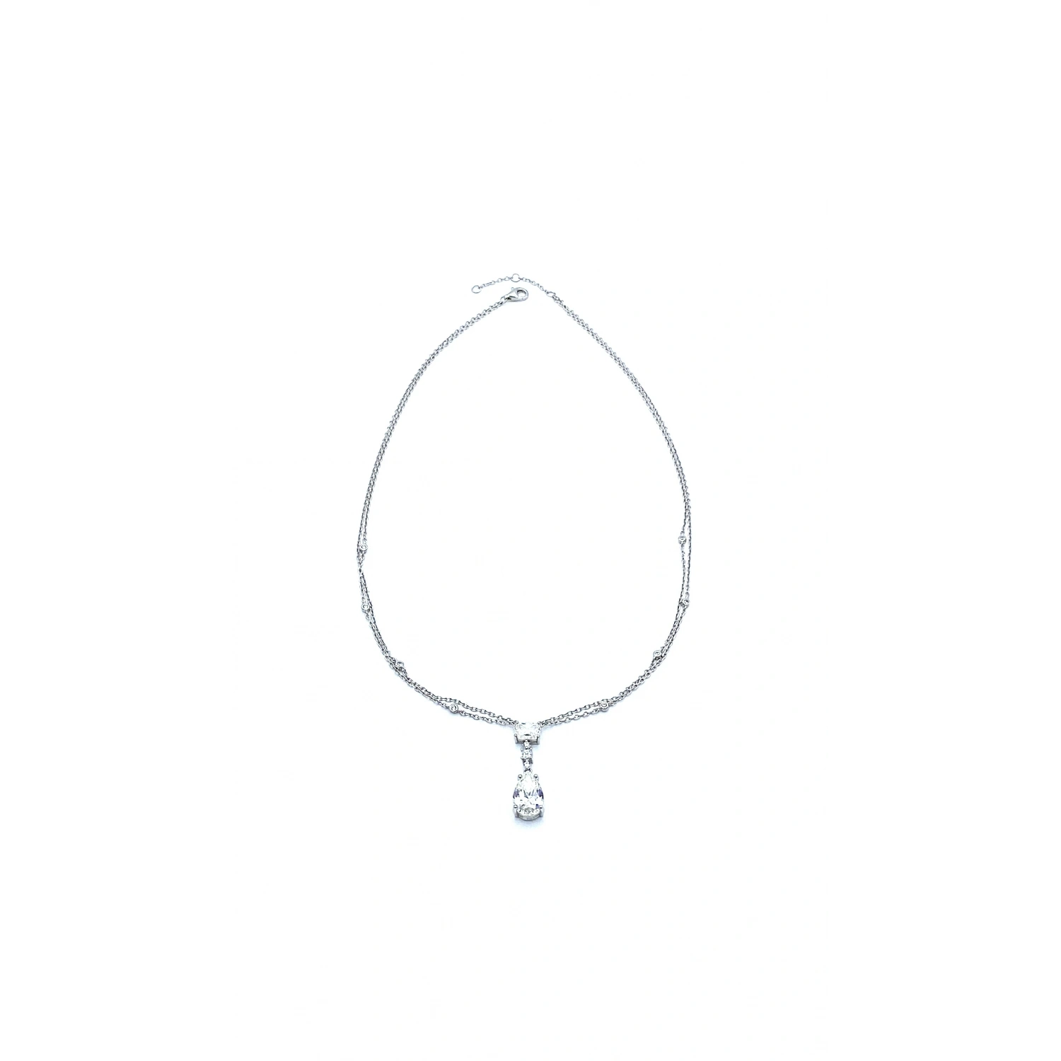 Mozanit Damla Oval Çift Zincir Kolye