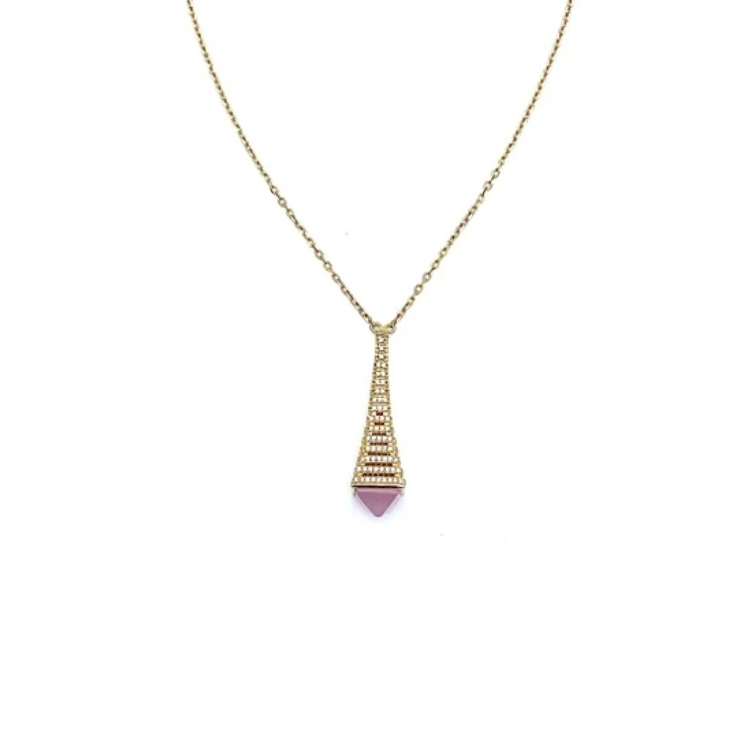 Mrl Pembe Kuvars Ful Taşlı Kolye