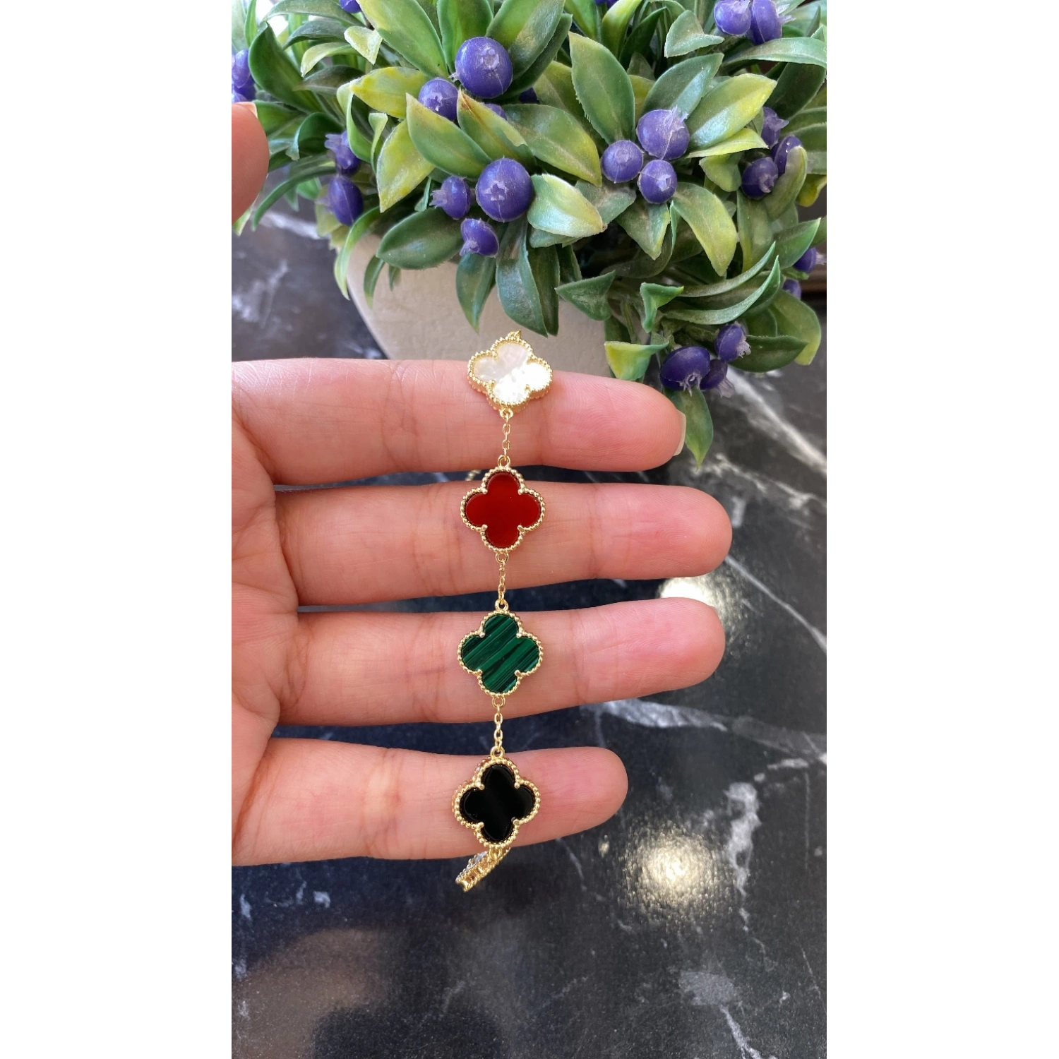 Multicolour Doğaltaş 6lı Yonca Bileklik