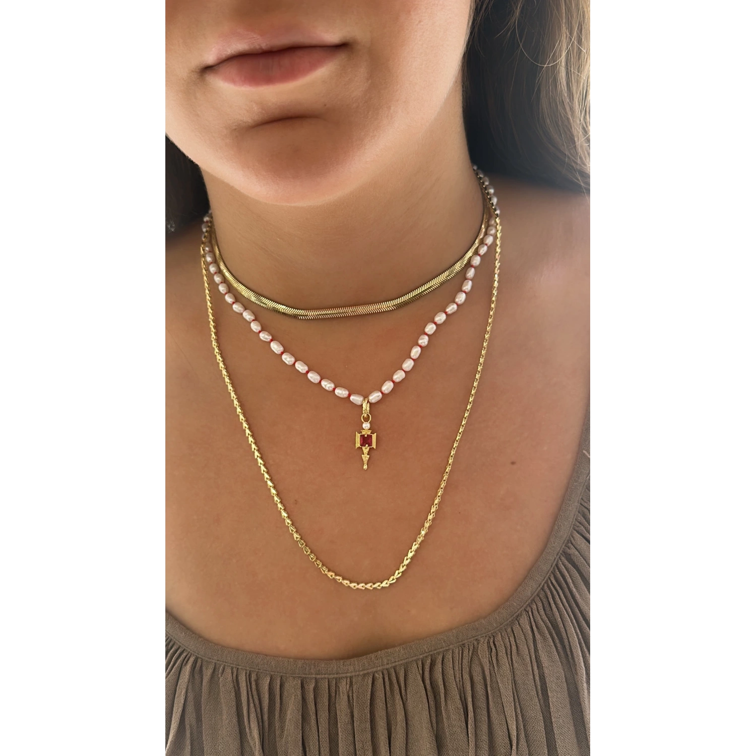 Oval İnci İp Zincir Kolye