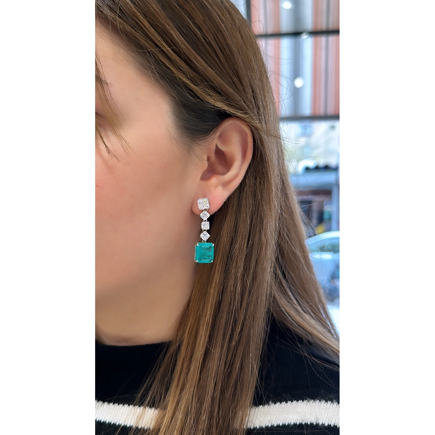 Paraiba 4 Kare Radiant Taşlı Küpe