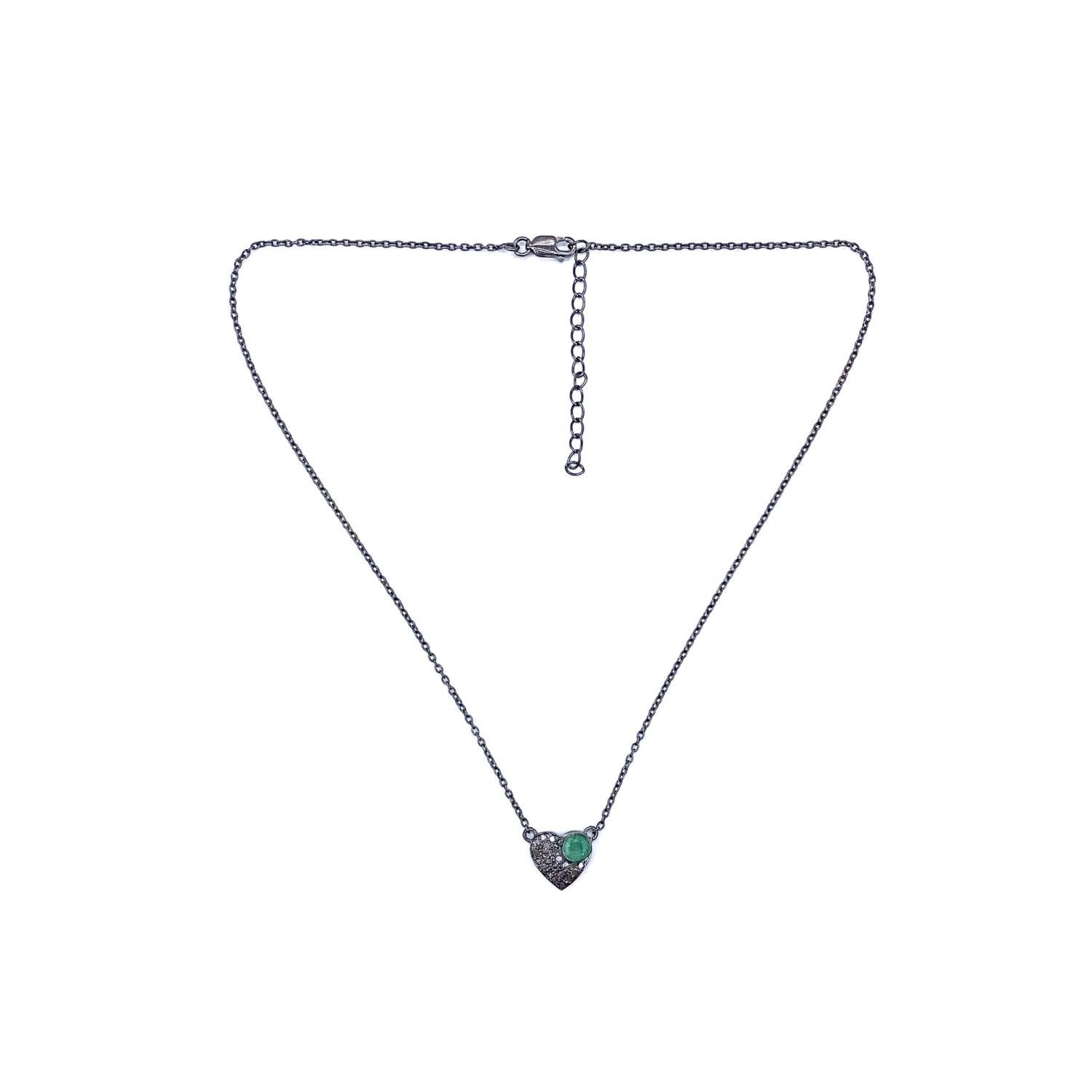 Paraiba Taş Detaylı Ham Elmas Taşlı Kalp Kolye