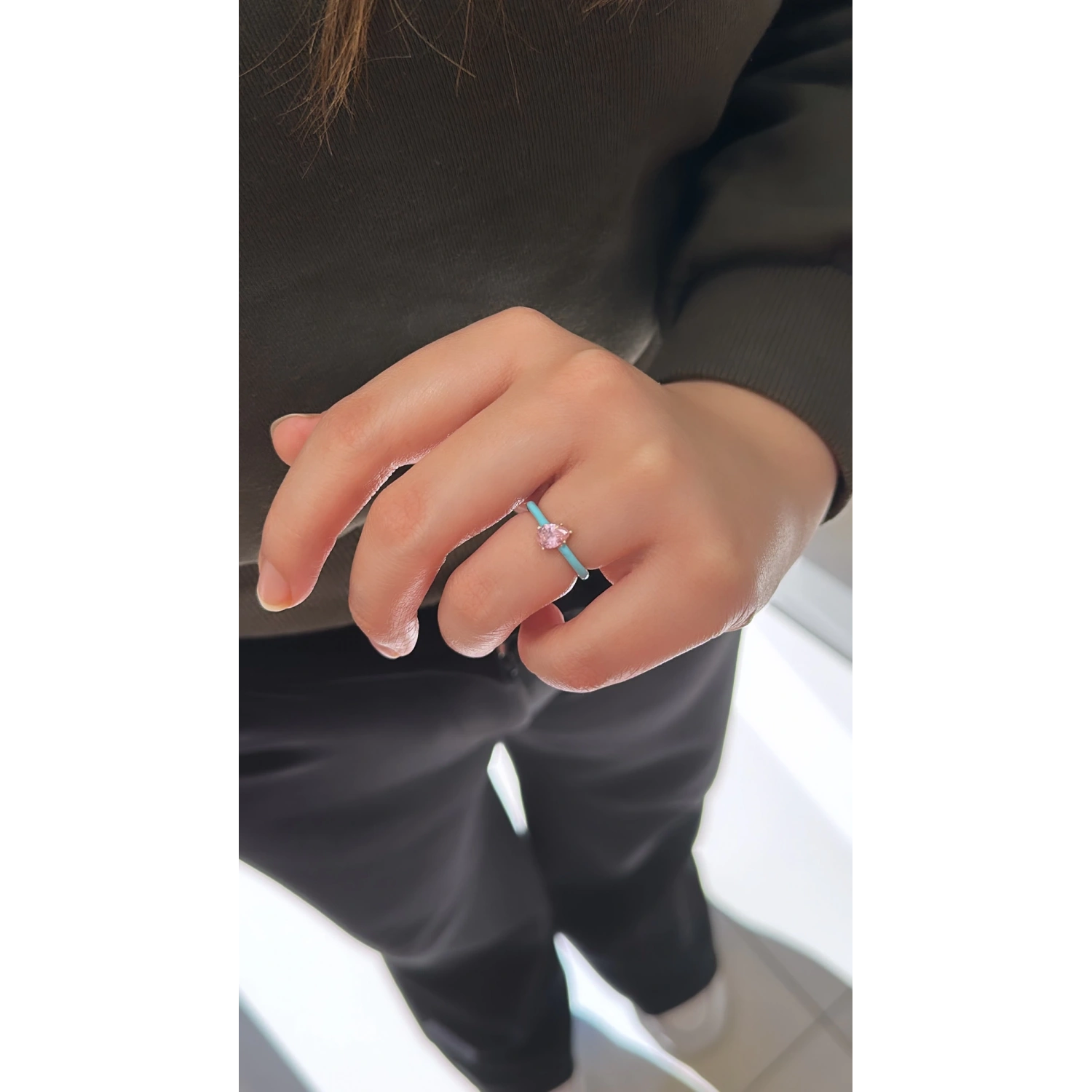 Pembe Damla Taşlı Mineli Yüzük