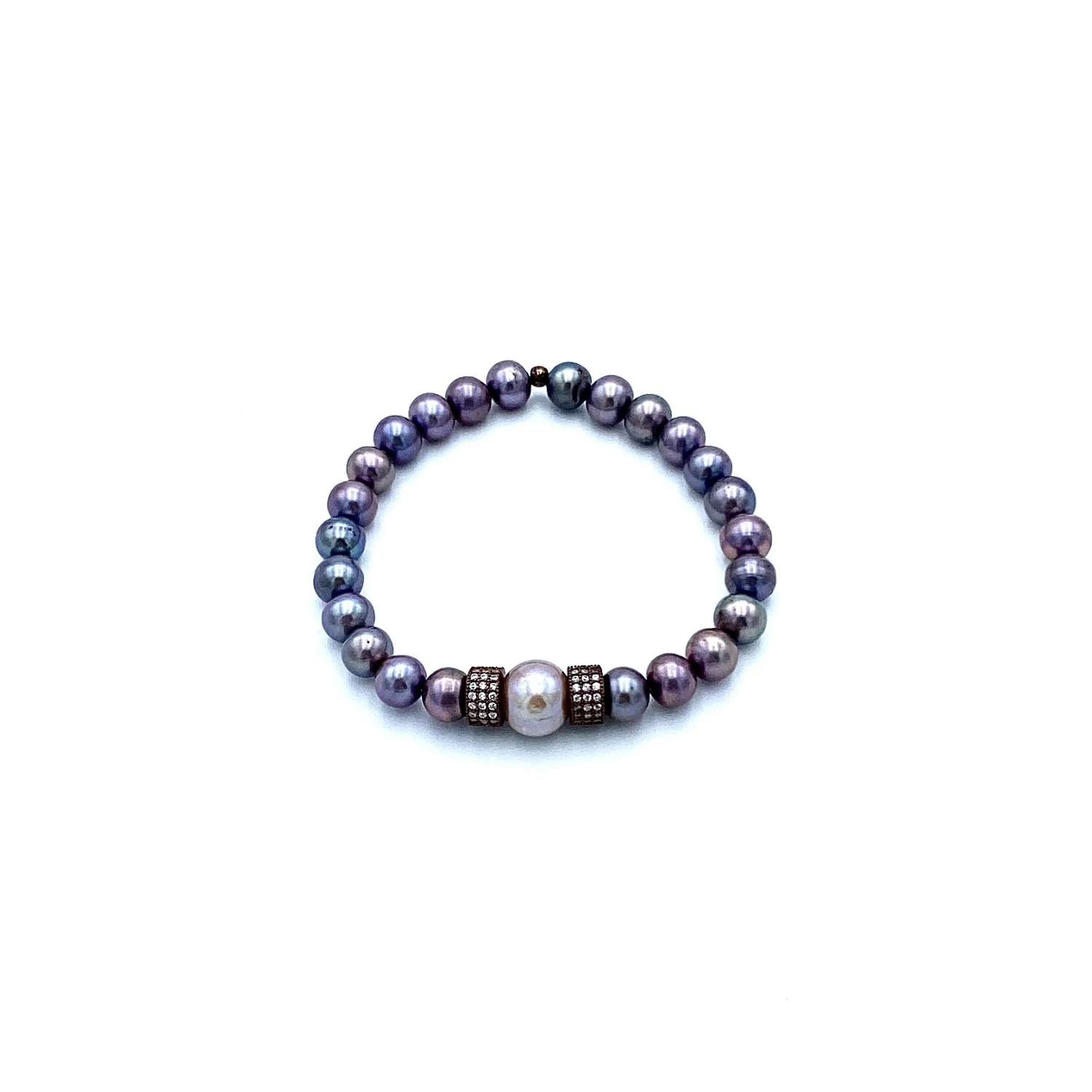 Pembe İnci Detaylı Siyah İnci Bileklik