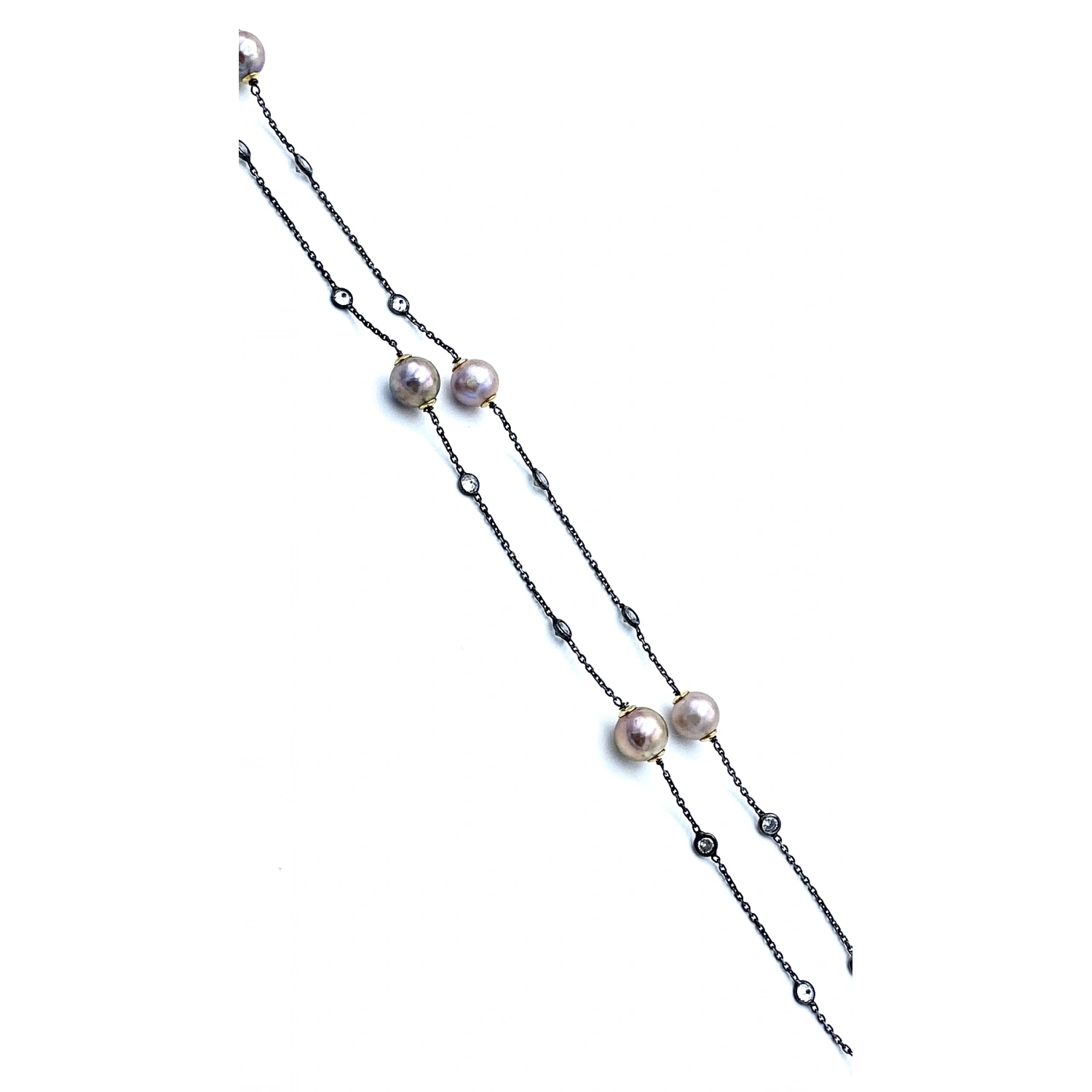 Pembe İnci Gömme Sıra Taşlı Uzun Kolye