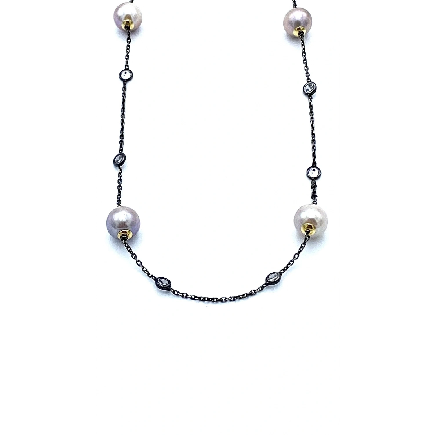 Pembe İnci Gömme Sıra Taşlı Uzun Kolye