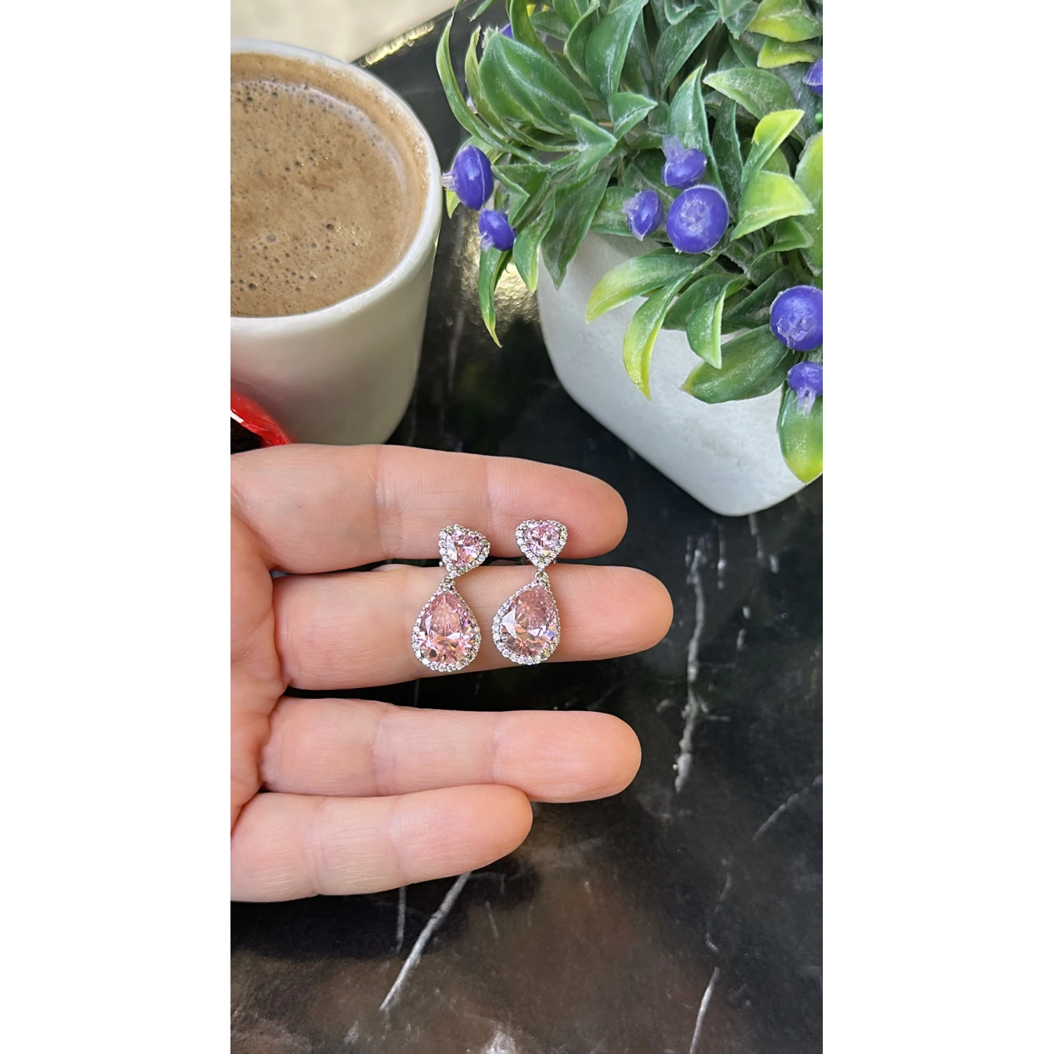 Pembe Kalp Damla Küpe