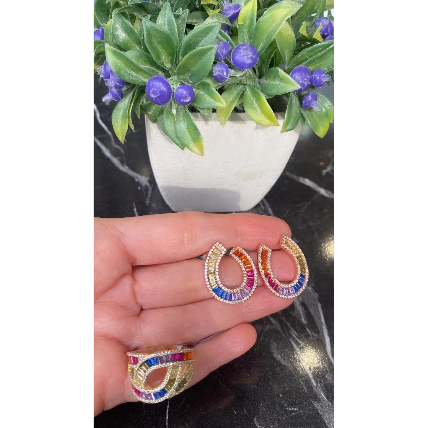 Rainbow Baget Virgül Küpe