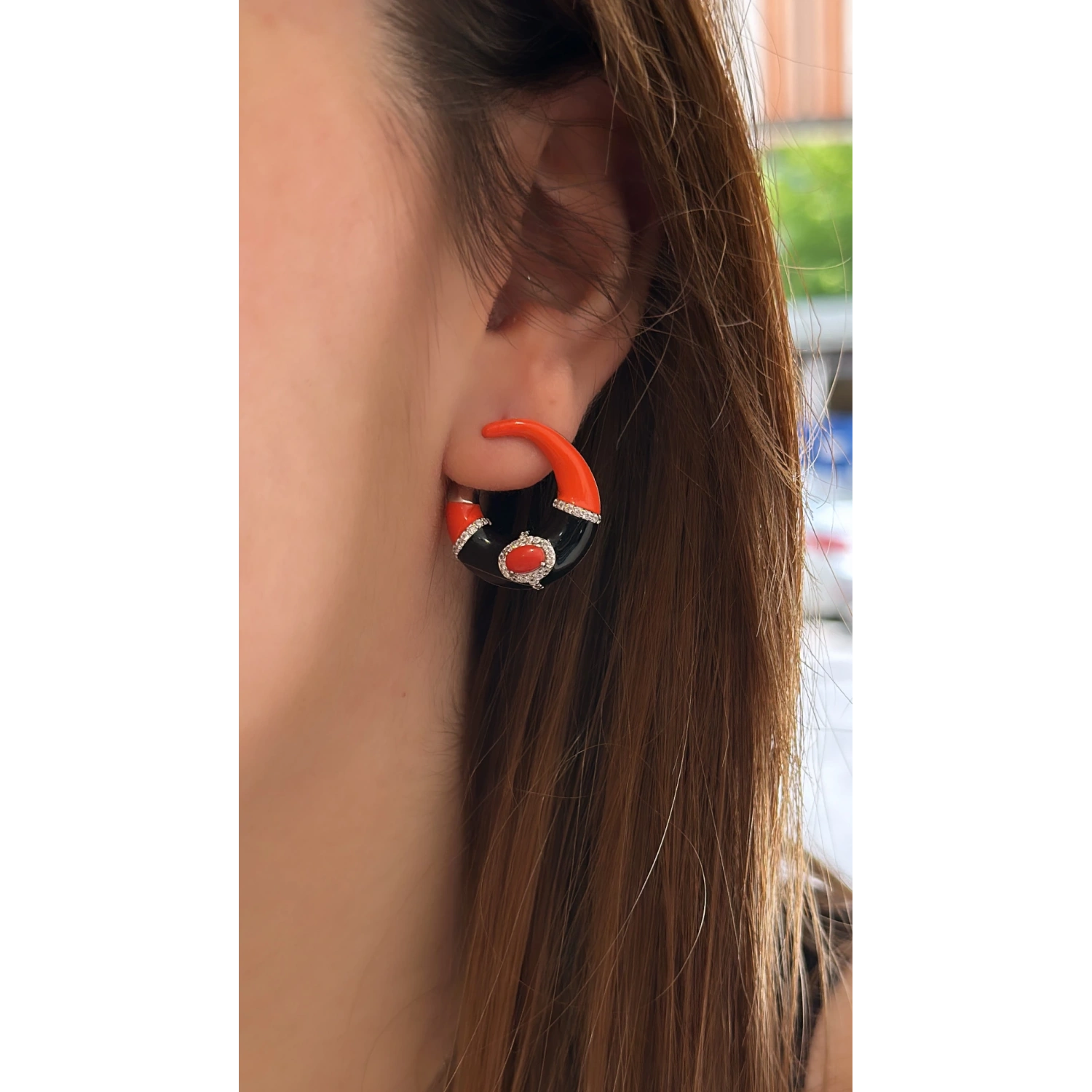 Red Circle Stone Tasarım Küpe