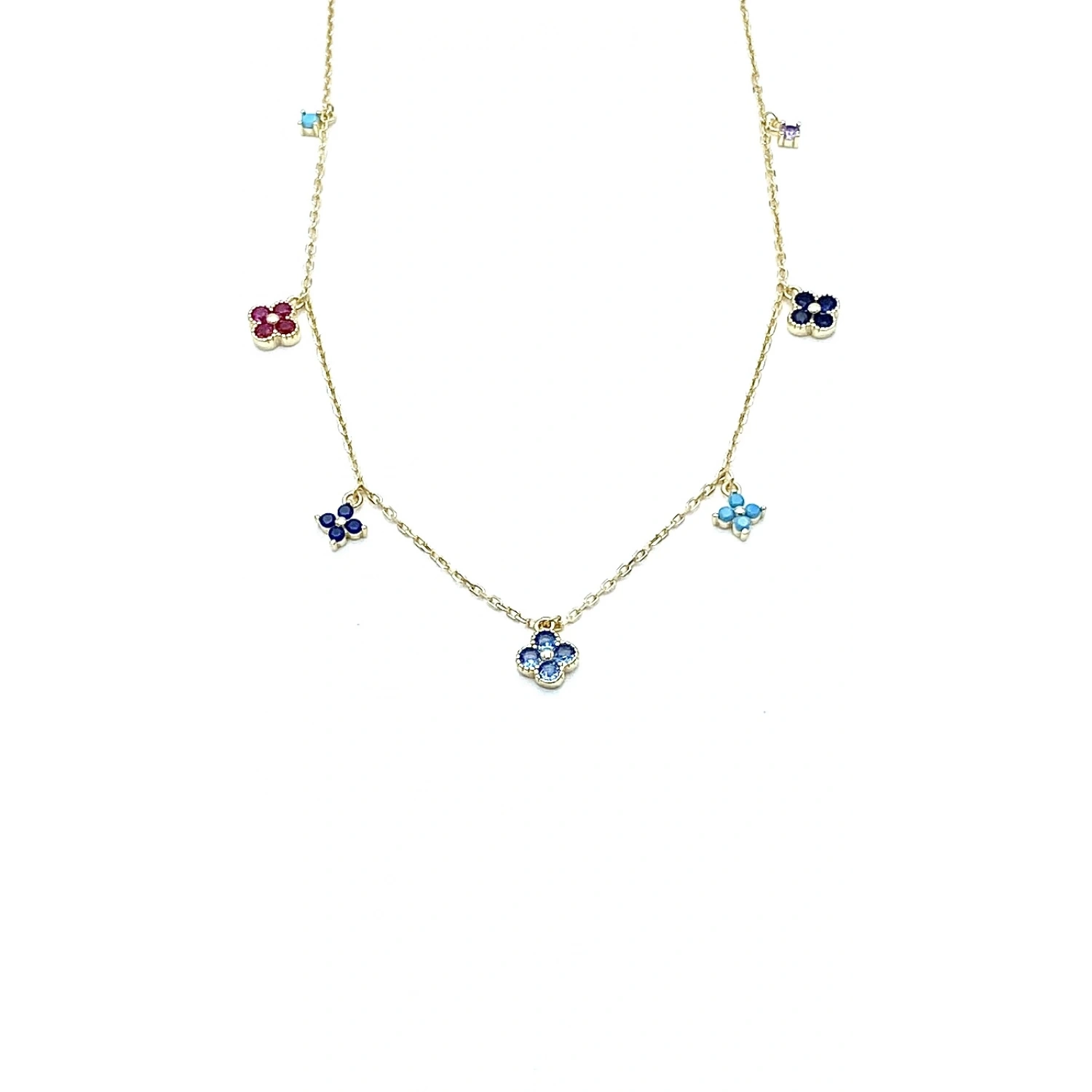 Renkli Yonca Sallantılı Kolye