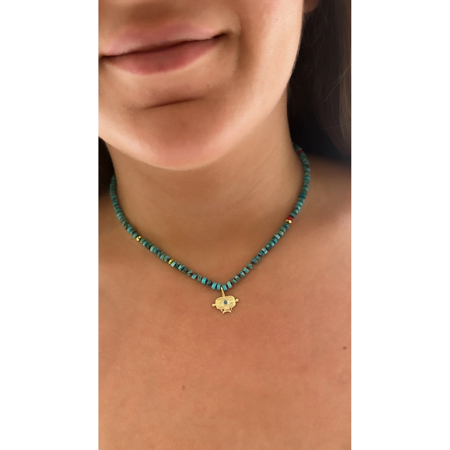 Rondöle Firuze The Eye Plaka Kolye