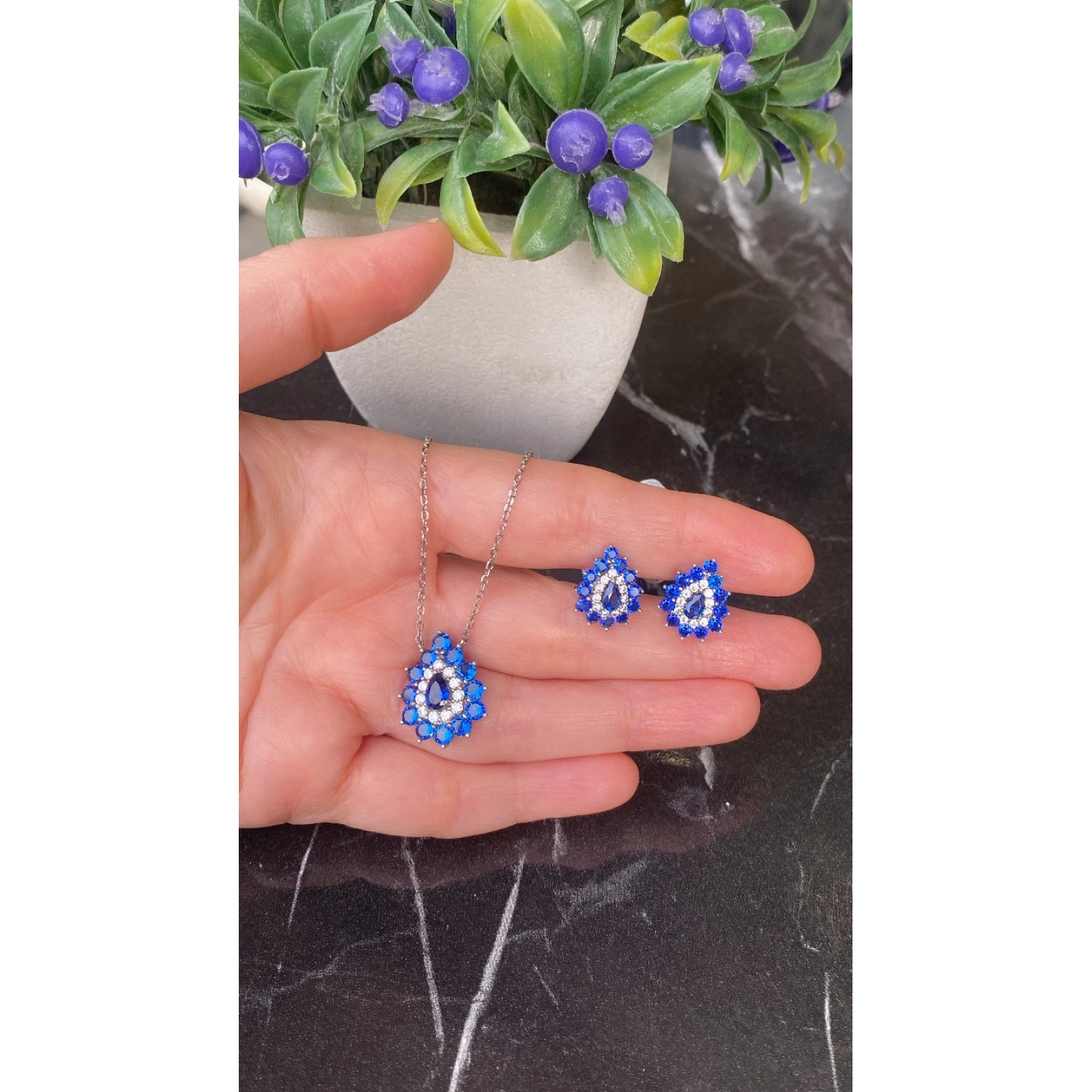 Safir Duo Damla Kolye