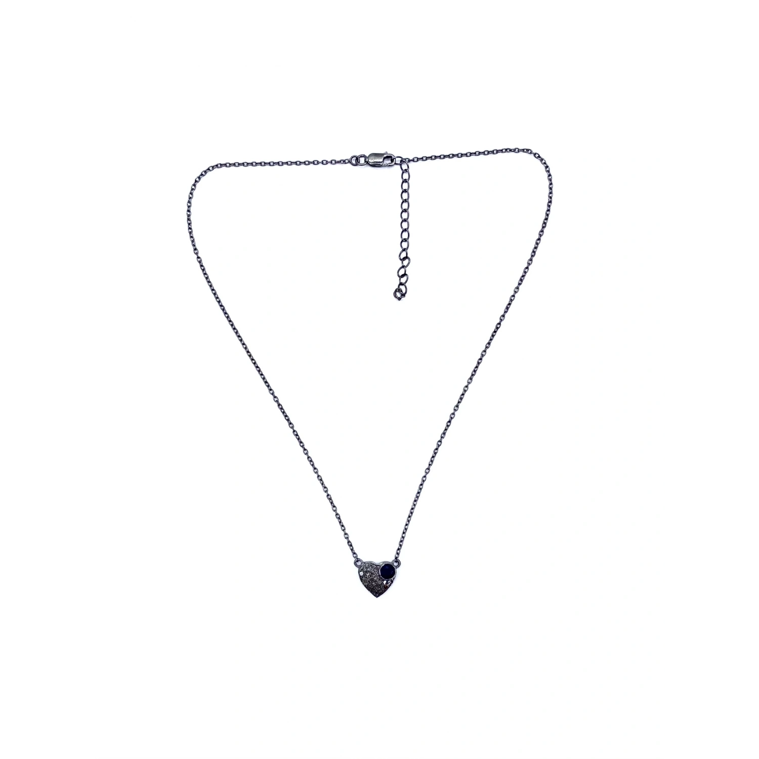 Safir Taş Detaylı Ham Elmas Taşlı Kalp Kolye