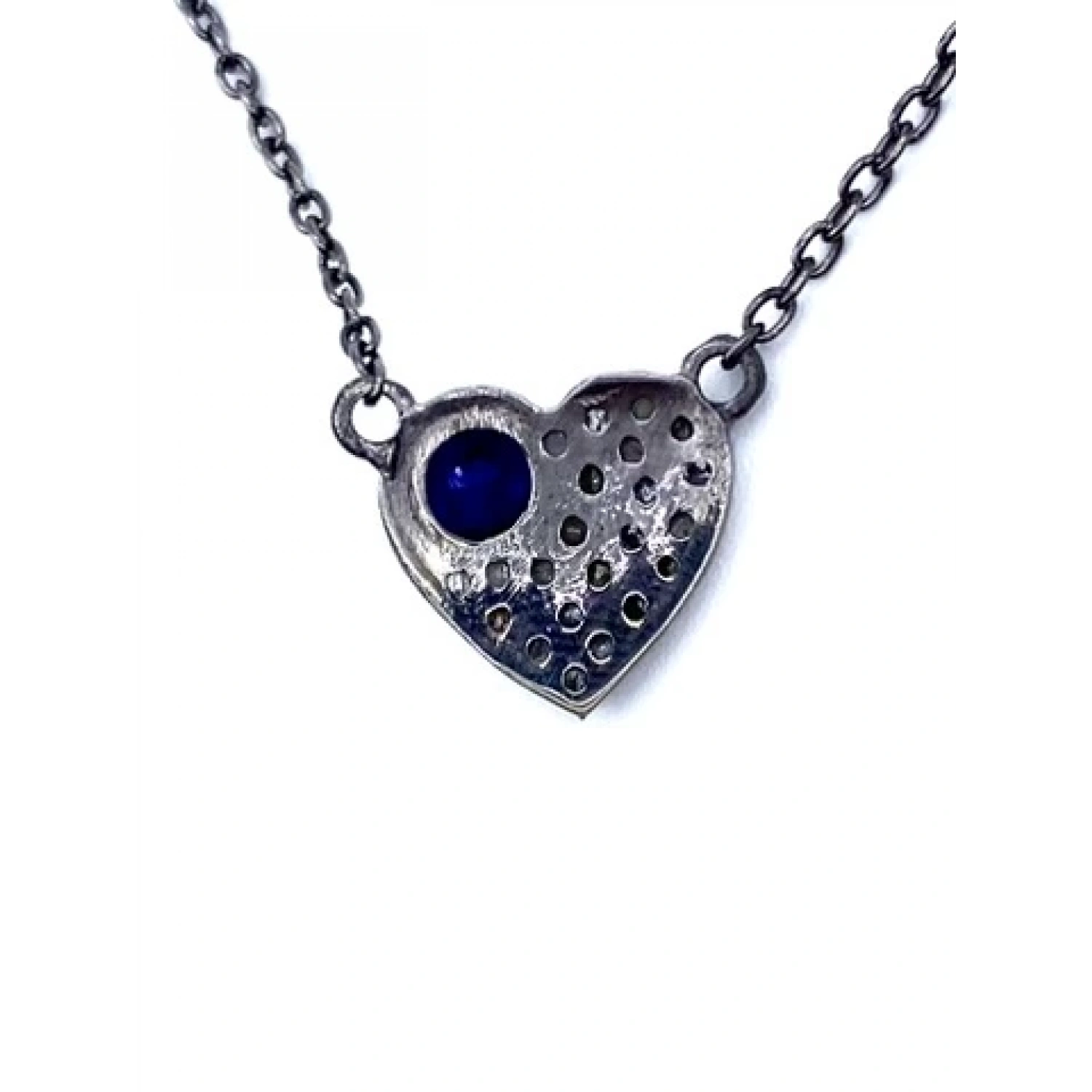 Safir Taş Detaylı Ham Elmas Taşlı Kalp Kolye