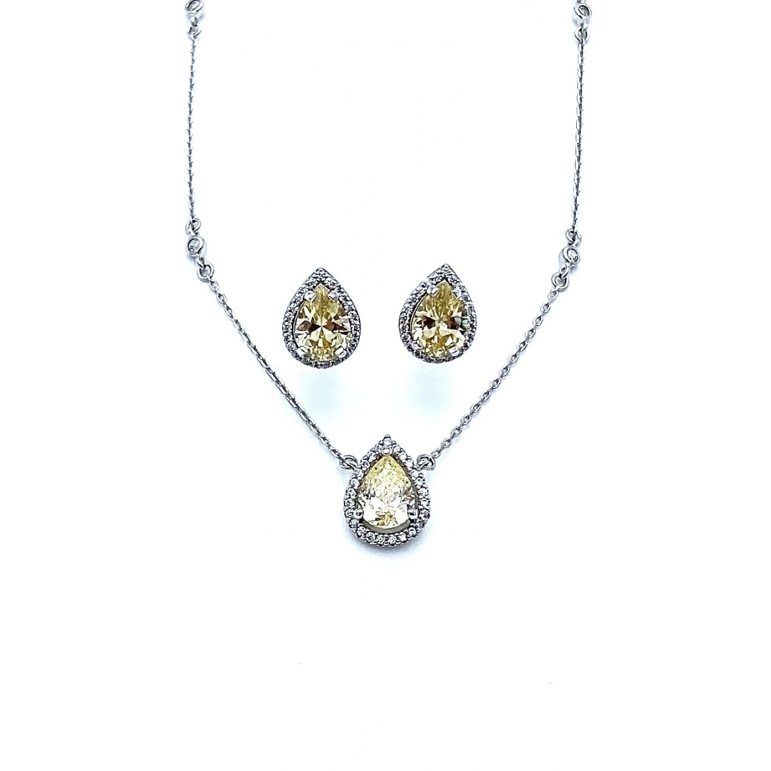 Sarı Damla Küpe Kolye Set