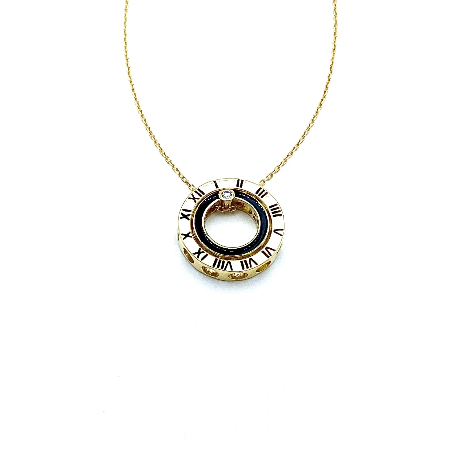 Siyah Mineli 2 Halka Marka Kolye