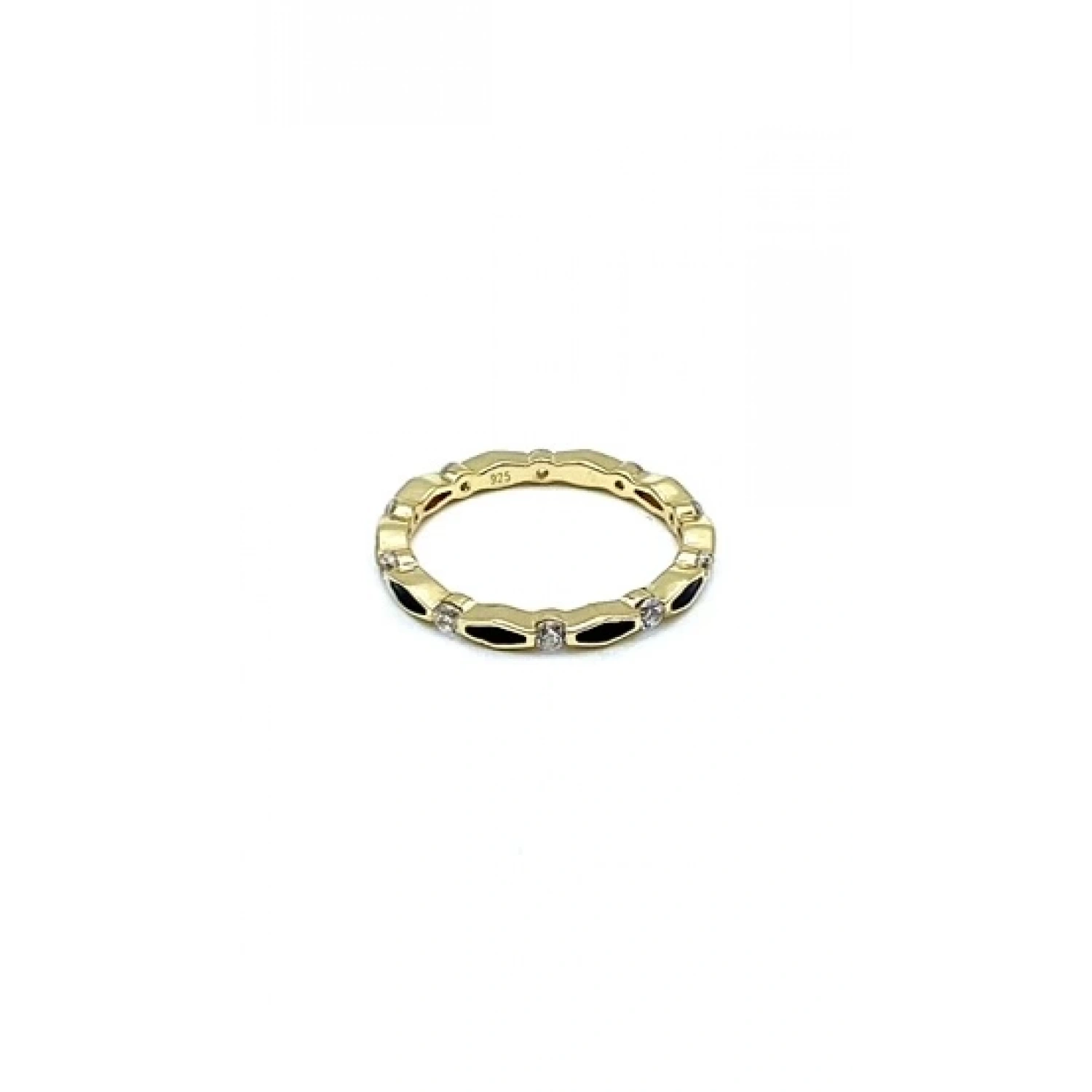 Siyah Mineli Ara Taşlı Badem Yüzük