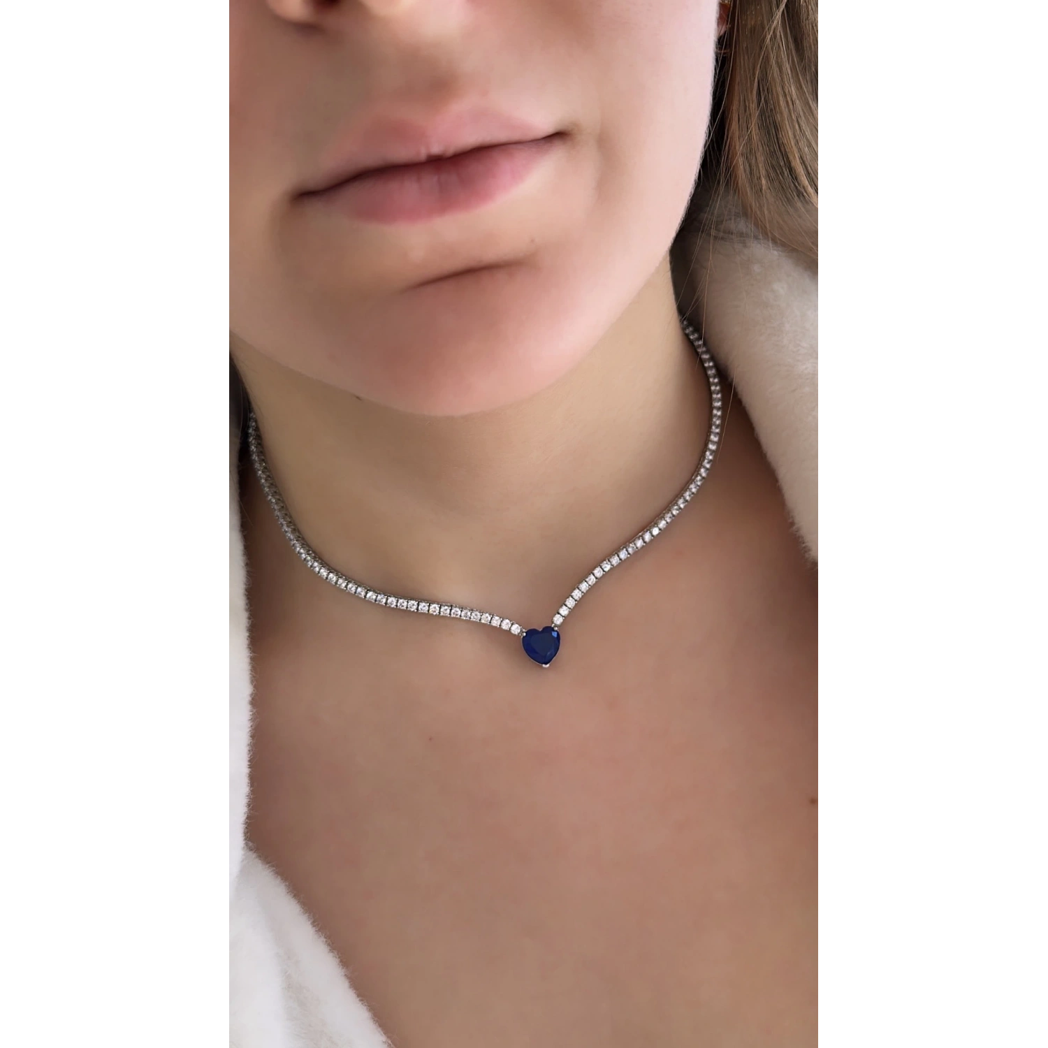 Tanzanit Paraiba Kalp Taşlı Suyolu Kolye