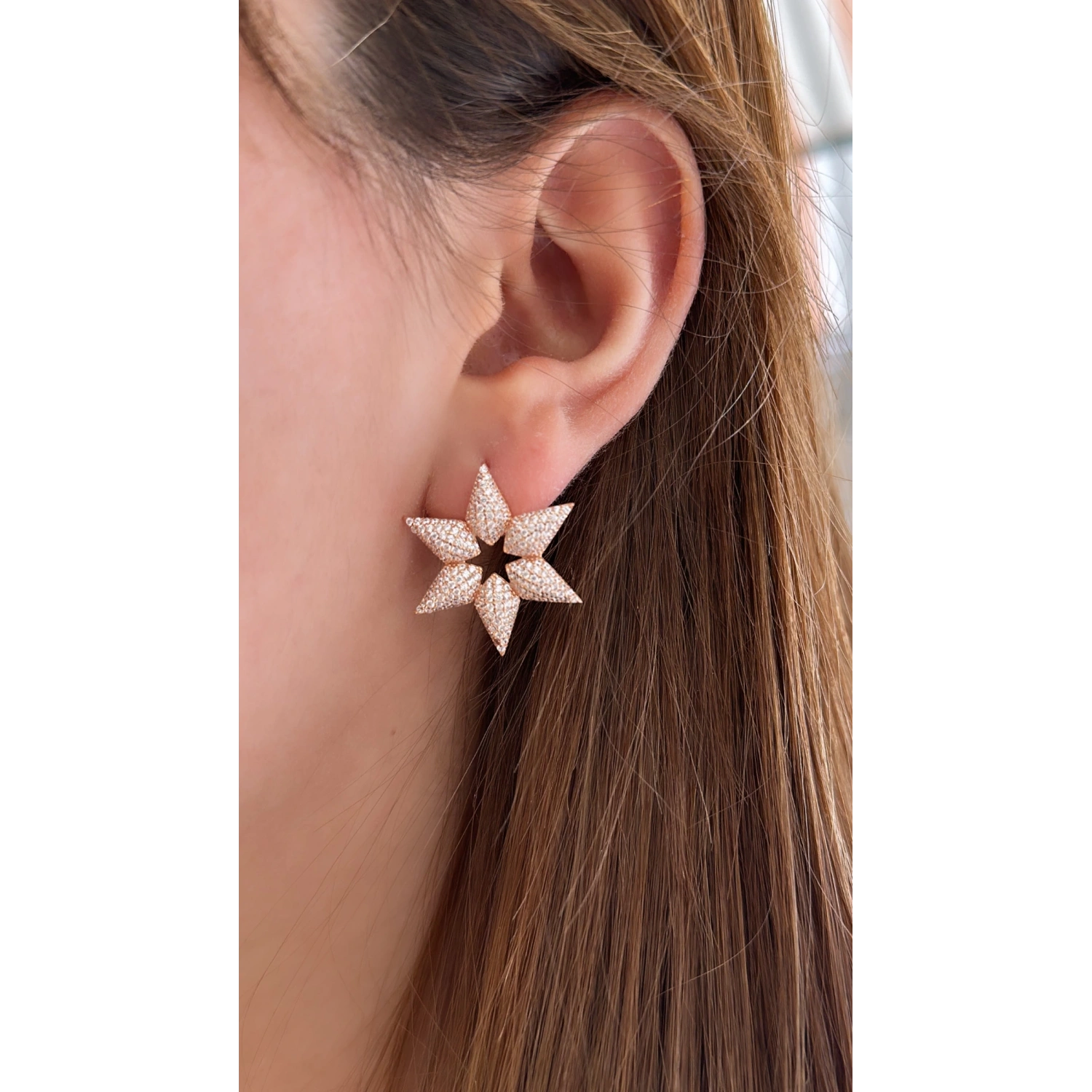 Taşlı Altıgen Yıldız R Küpe