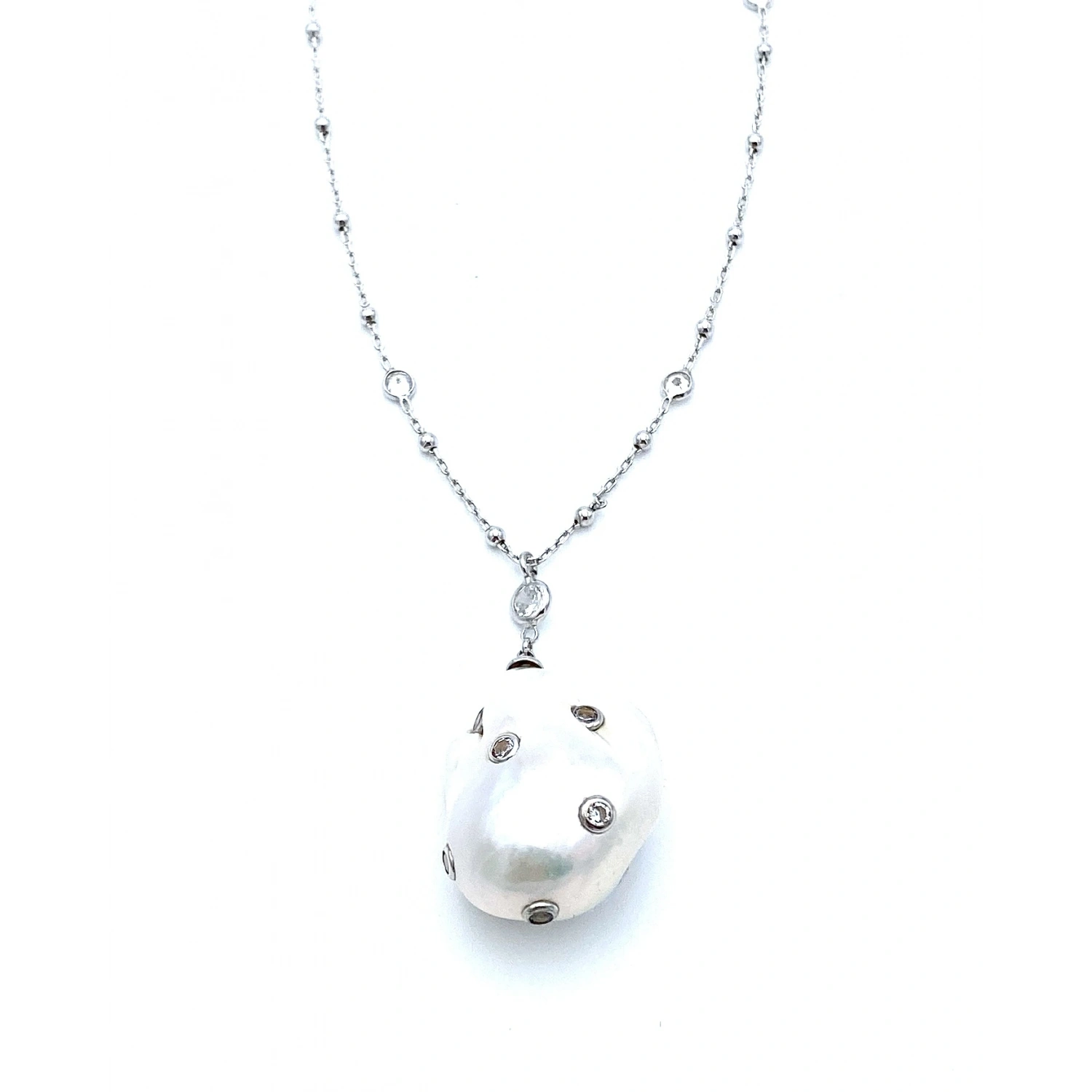 Taşlı Barok İnci Tif Zincir Kolye