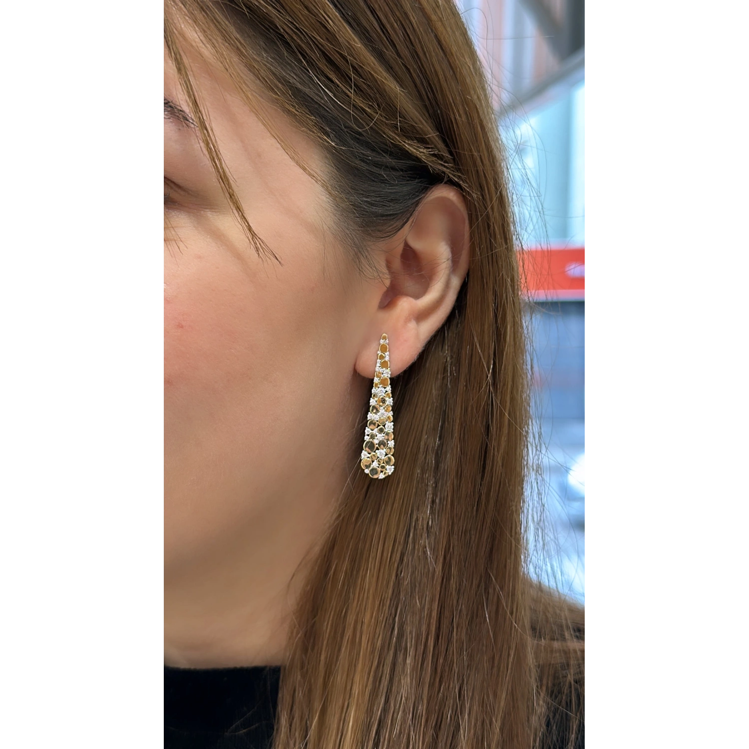 Taşlı Damla Circle Küpe