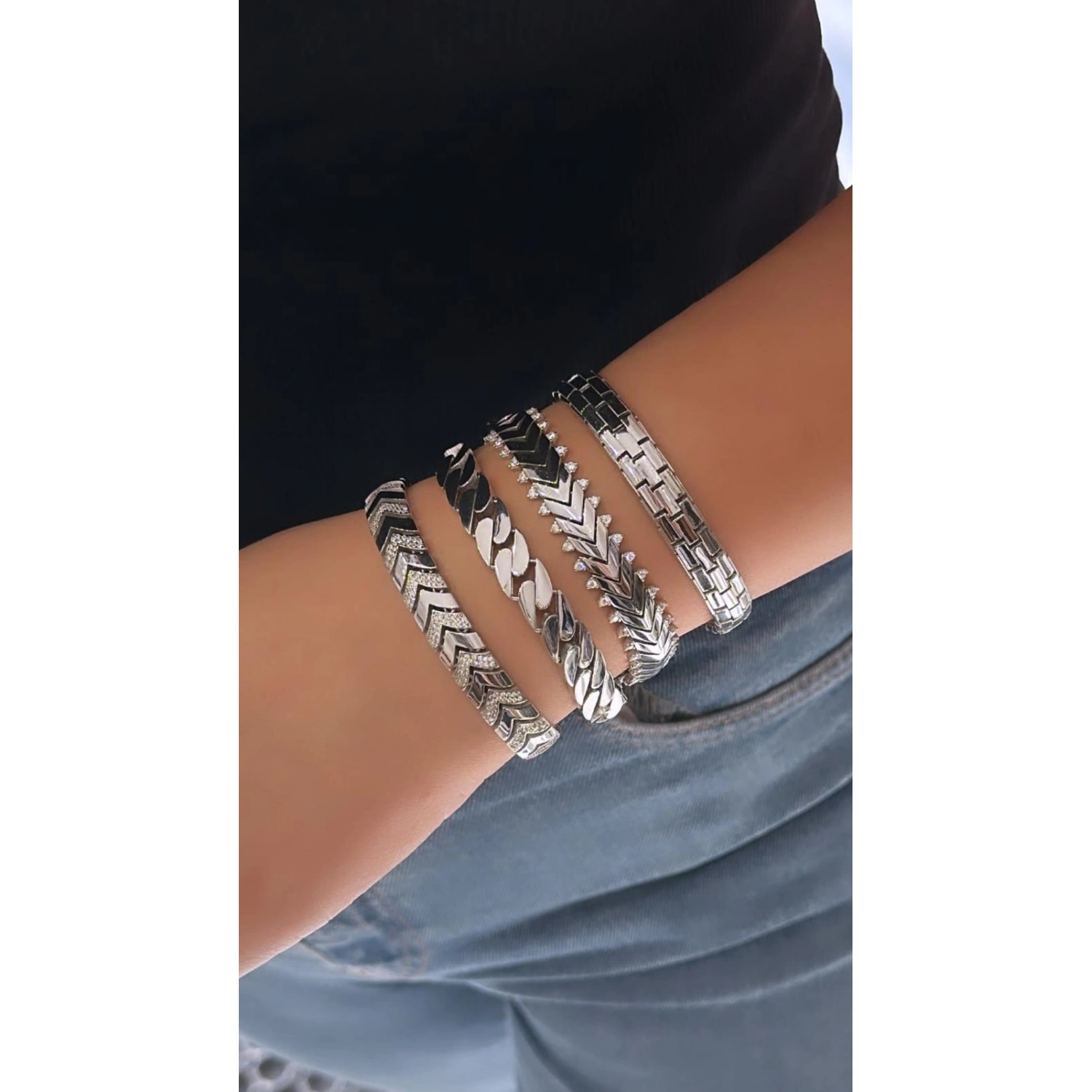 Taşlı Düz Arrow G Mln Chain Bileklik