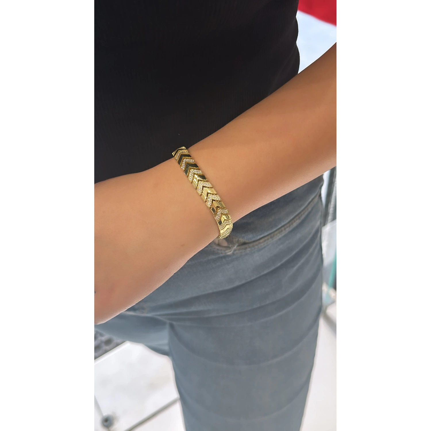 Taşlı Düz Arrow G Mln Chain Bileklik