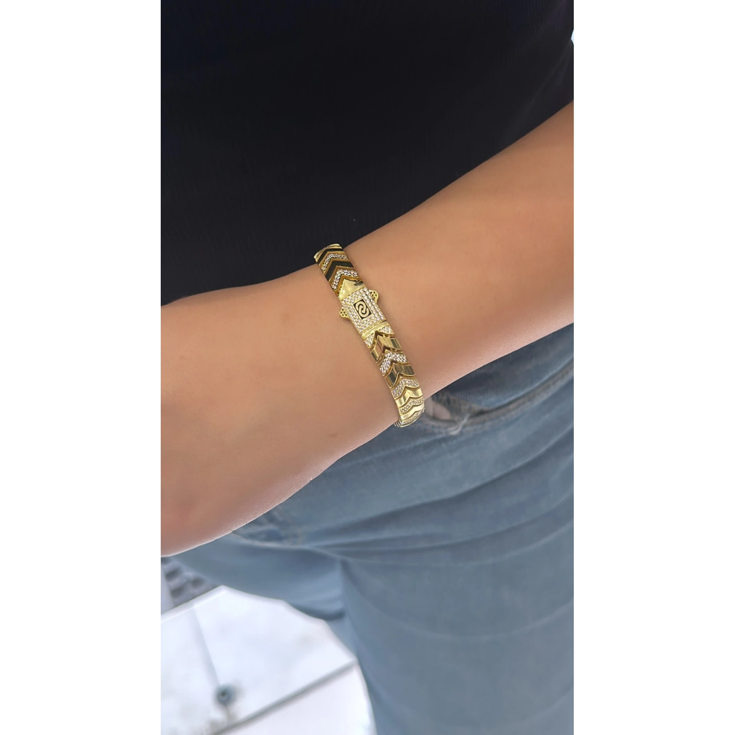 Taşlı Düz Arrow G Mln Chain Bileklik