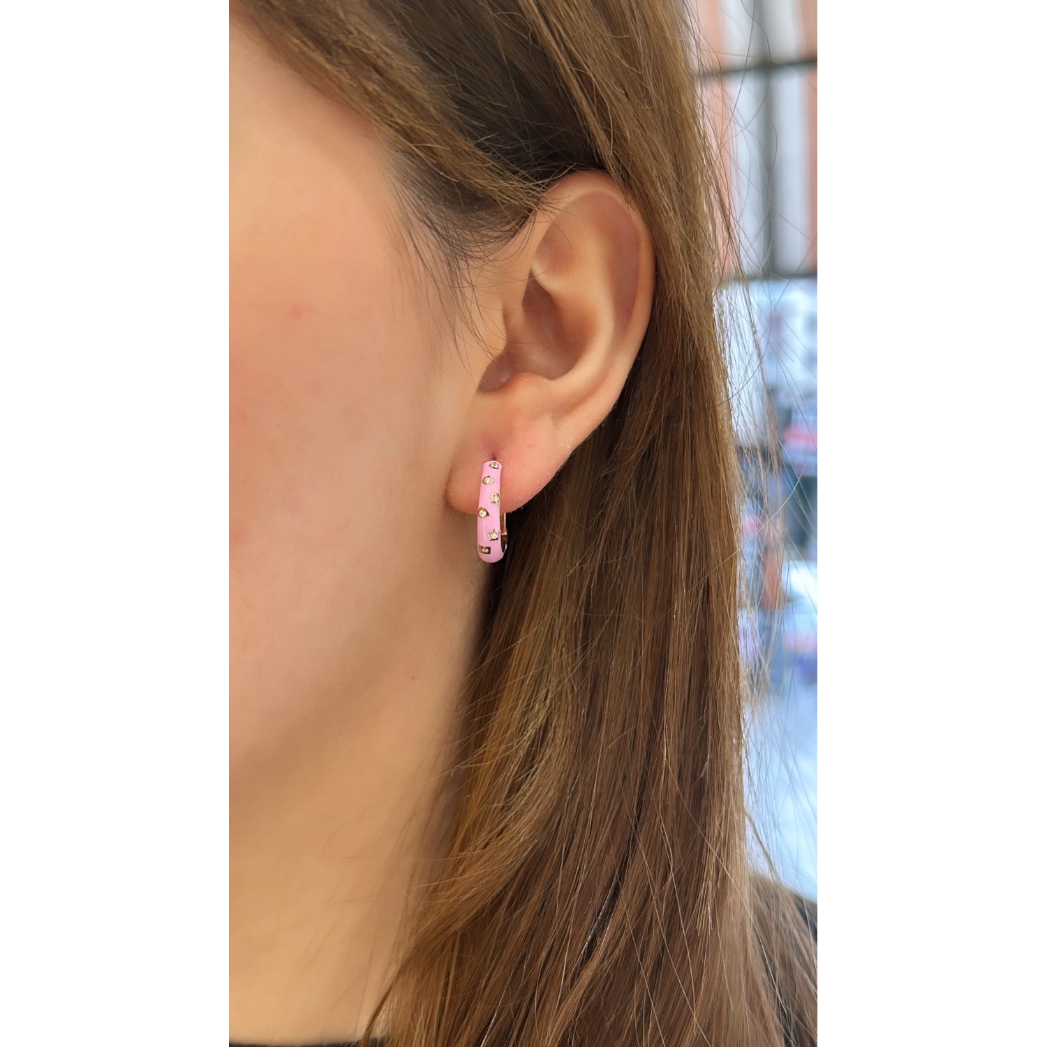 Taşlı Lila Mineli 1,5cm Halka Küpe