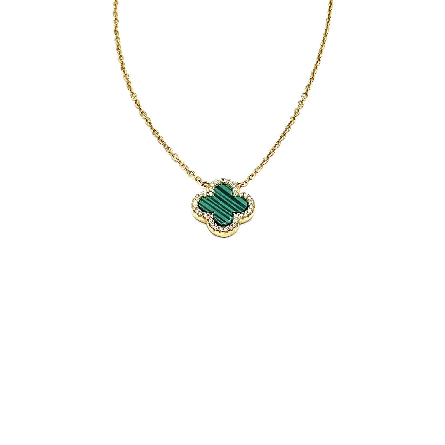 Taşlı Malahit Yonca Kolye