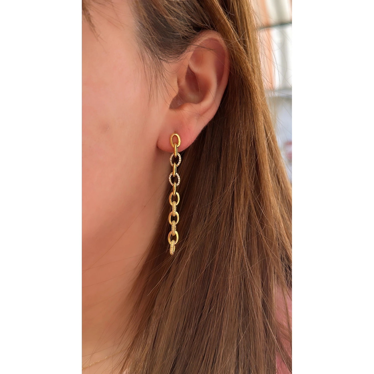 Taşlı Oval Gurme Zincir Küpe