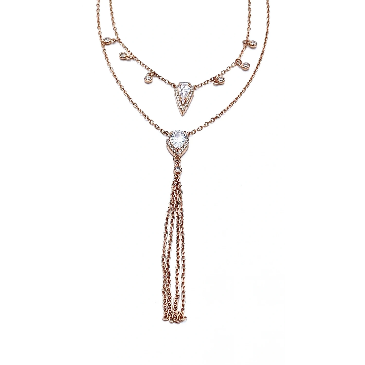 Taşlı Püsküllü 2li Kolye