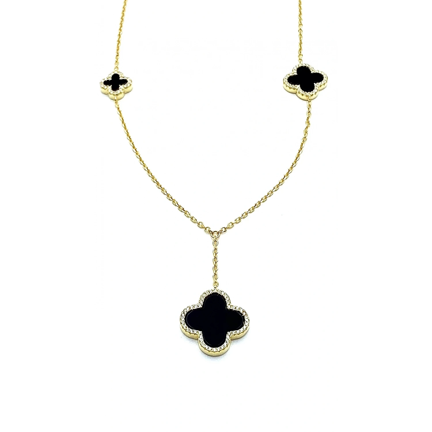 Taşlı Siyah Yonca Kolye