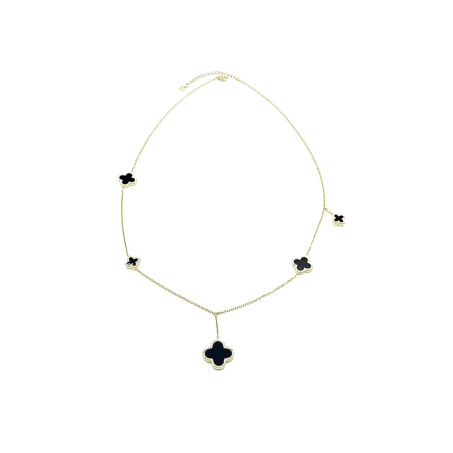 Taşlı Siyah Yonca Kolye