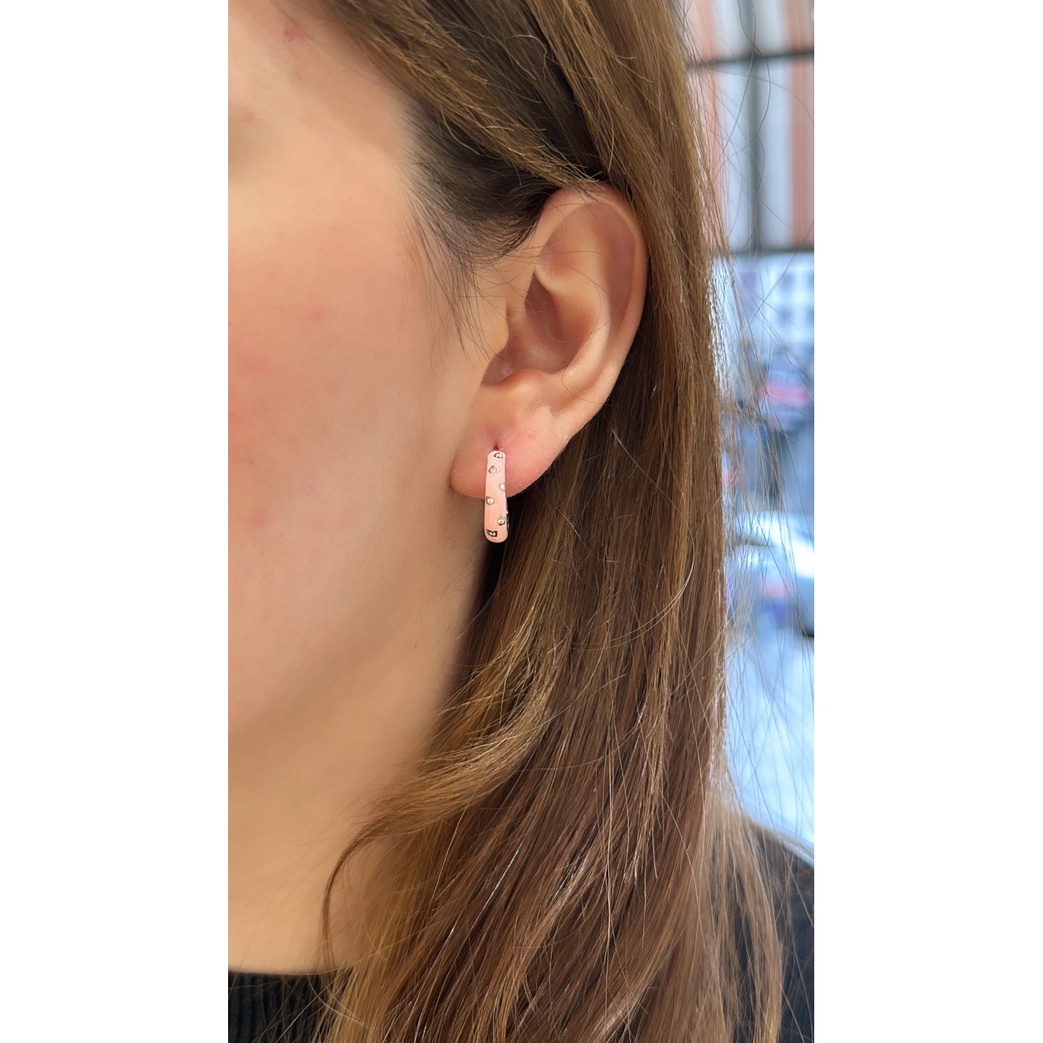 Taşlı Somon Mineli 1,5cm Halka Küpe