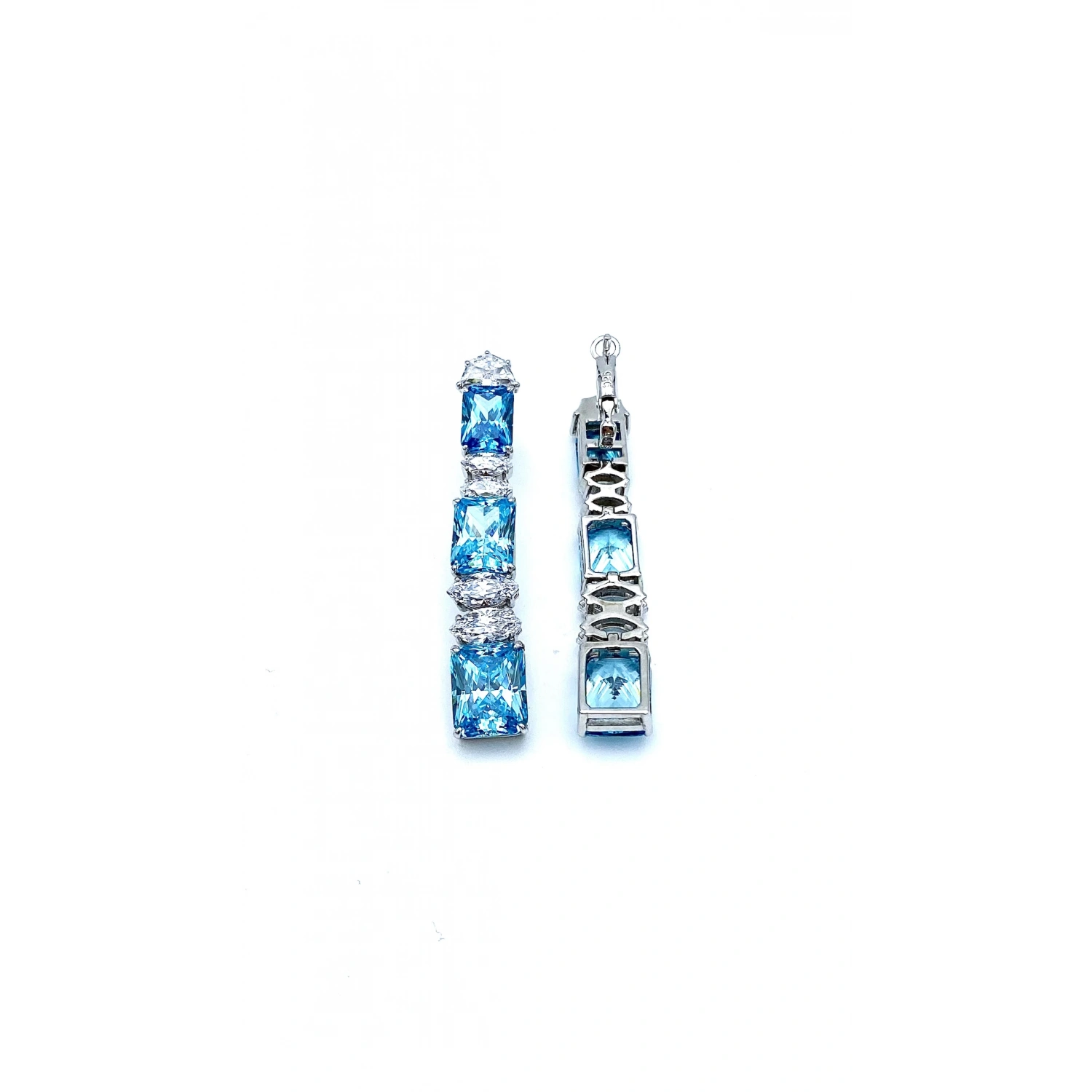 Turkuaz 3 Ddörtgen Radiant Taşlı Küpe