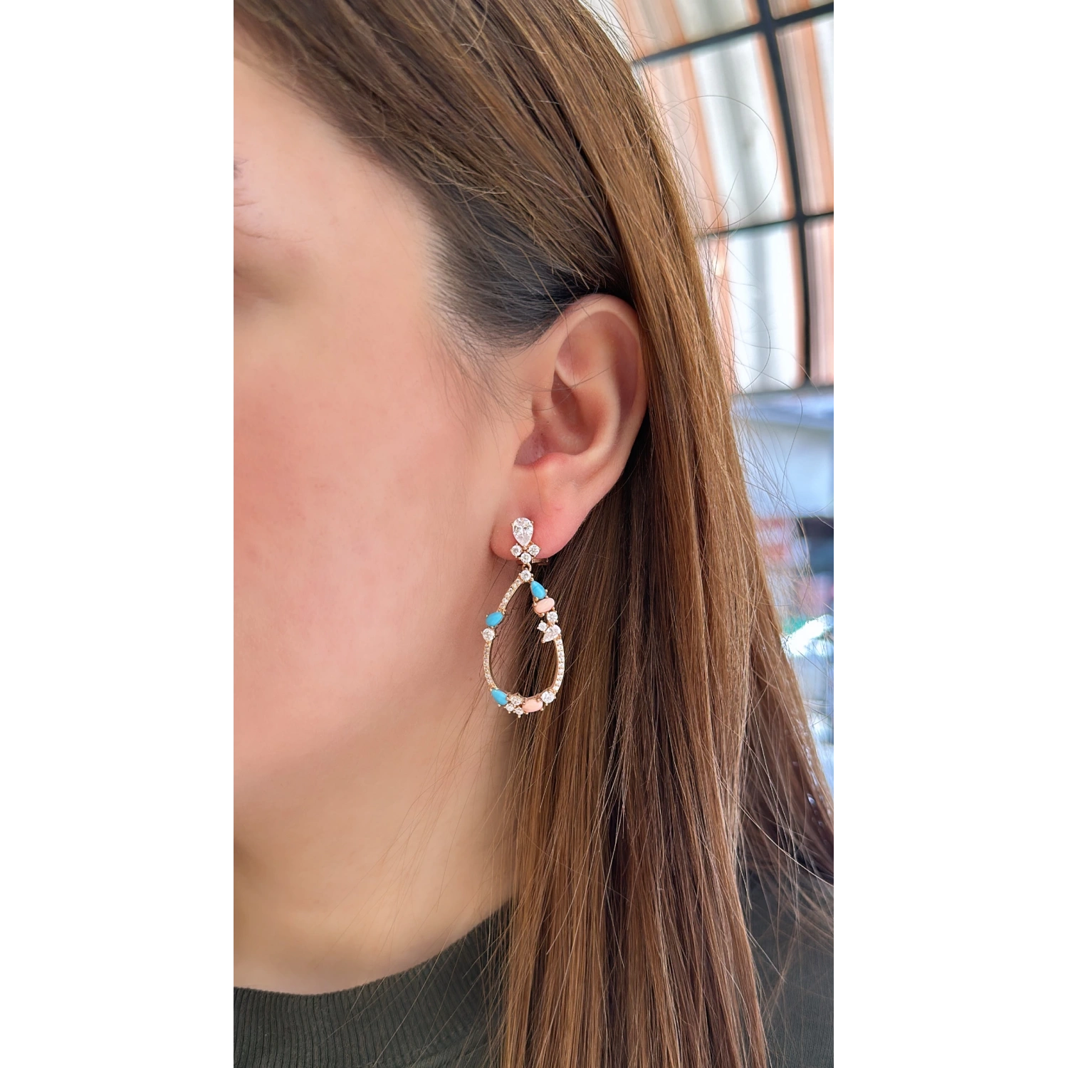 Turkuaz Mercan Tasarım Küpe