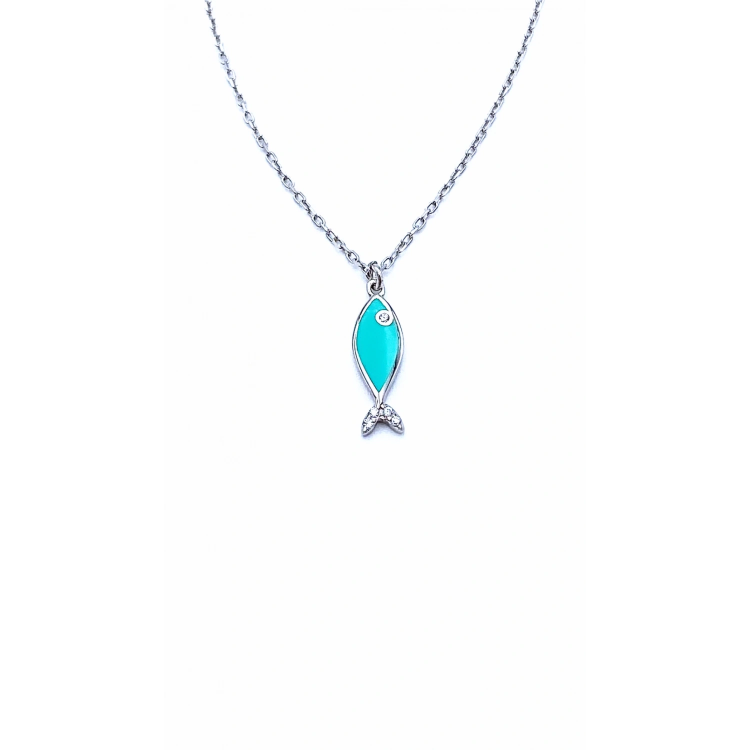 Turkuaz Mineli Balık Kolye