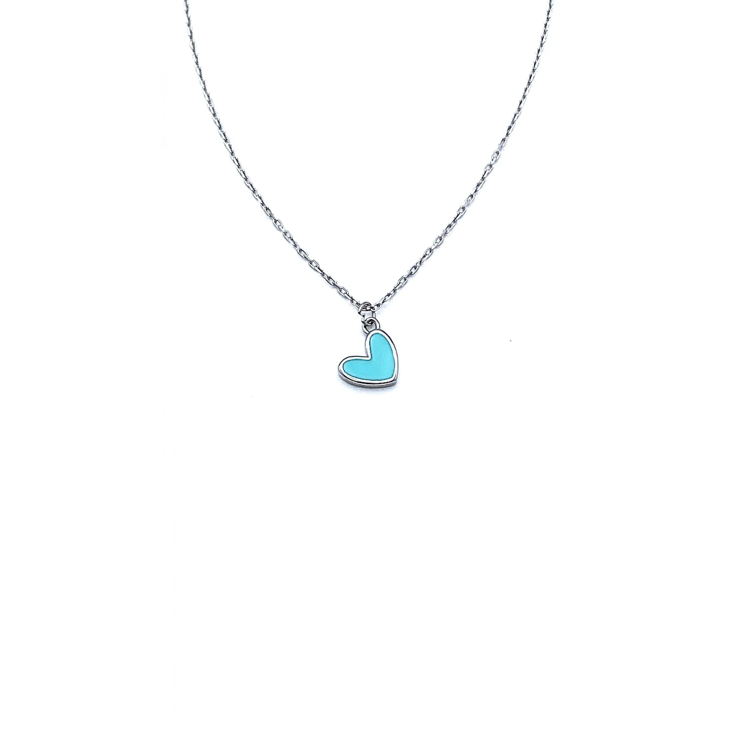 Turkuaz Mineli Kalp Kolye