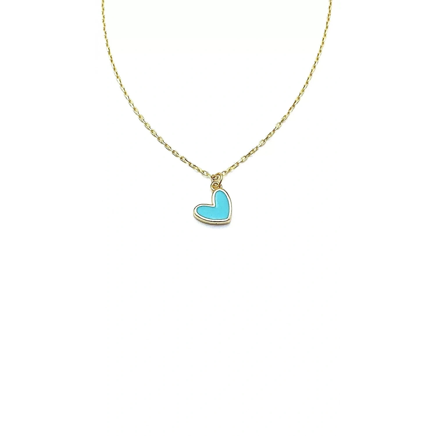 Turkuaz Mineli Kalp Kolye