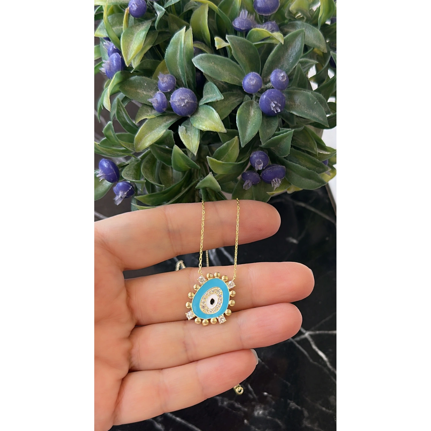 Turkuaz Mineli Nazar Kolye