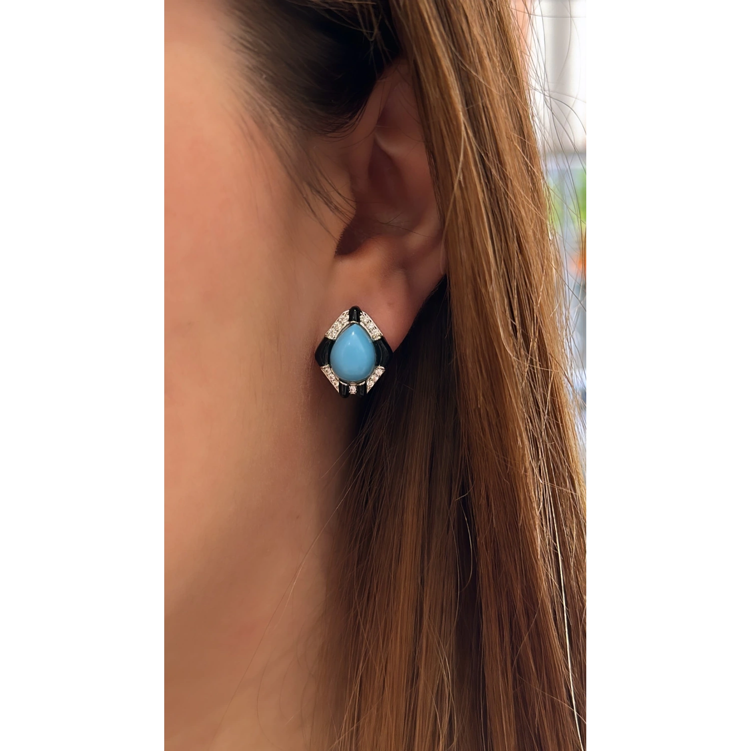 Turquoise Button Tasarım Küpe