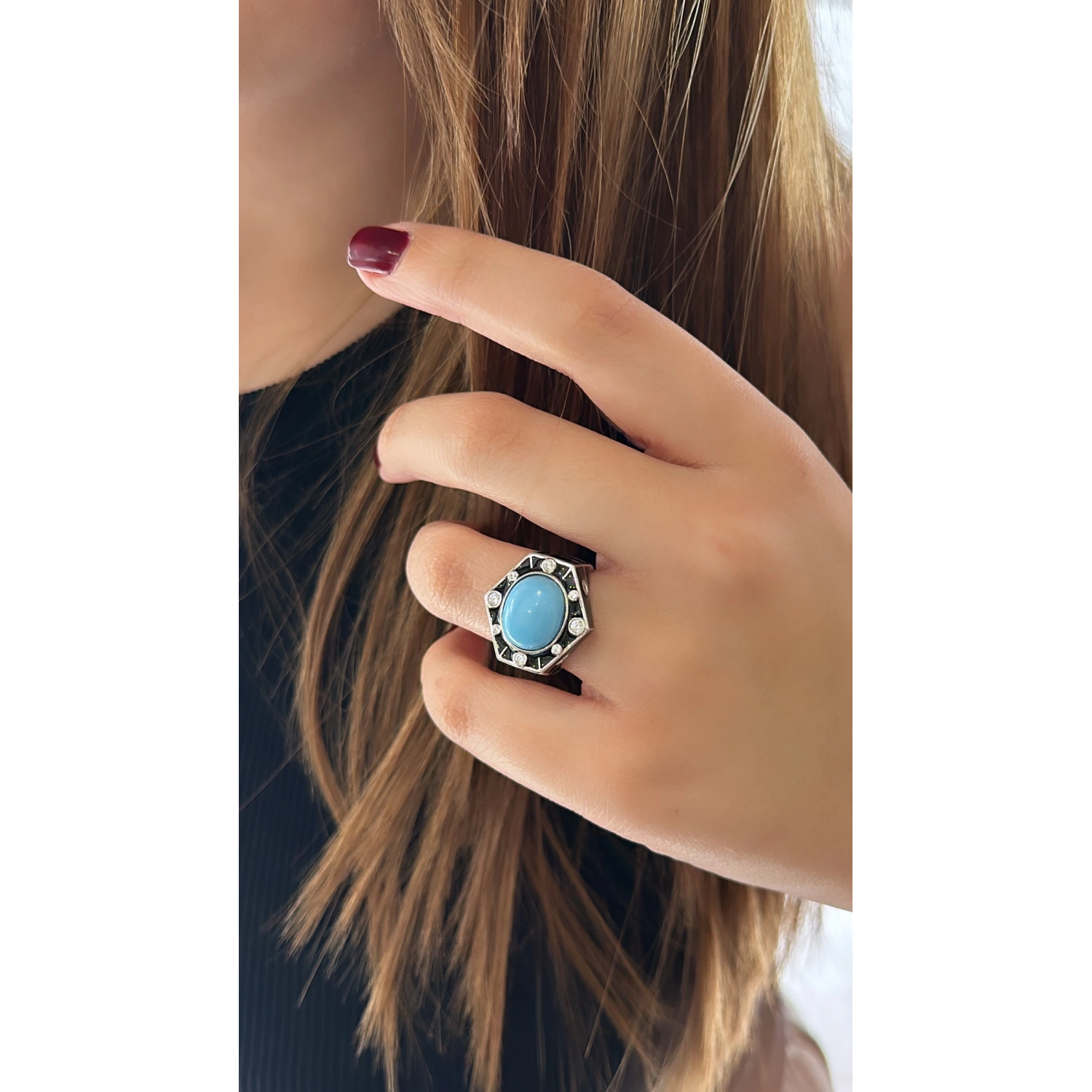 Turquoise Dots Tasarım Yüzük