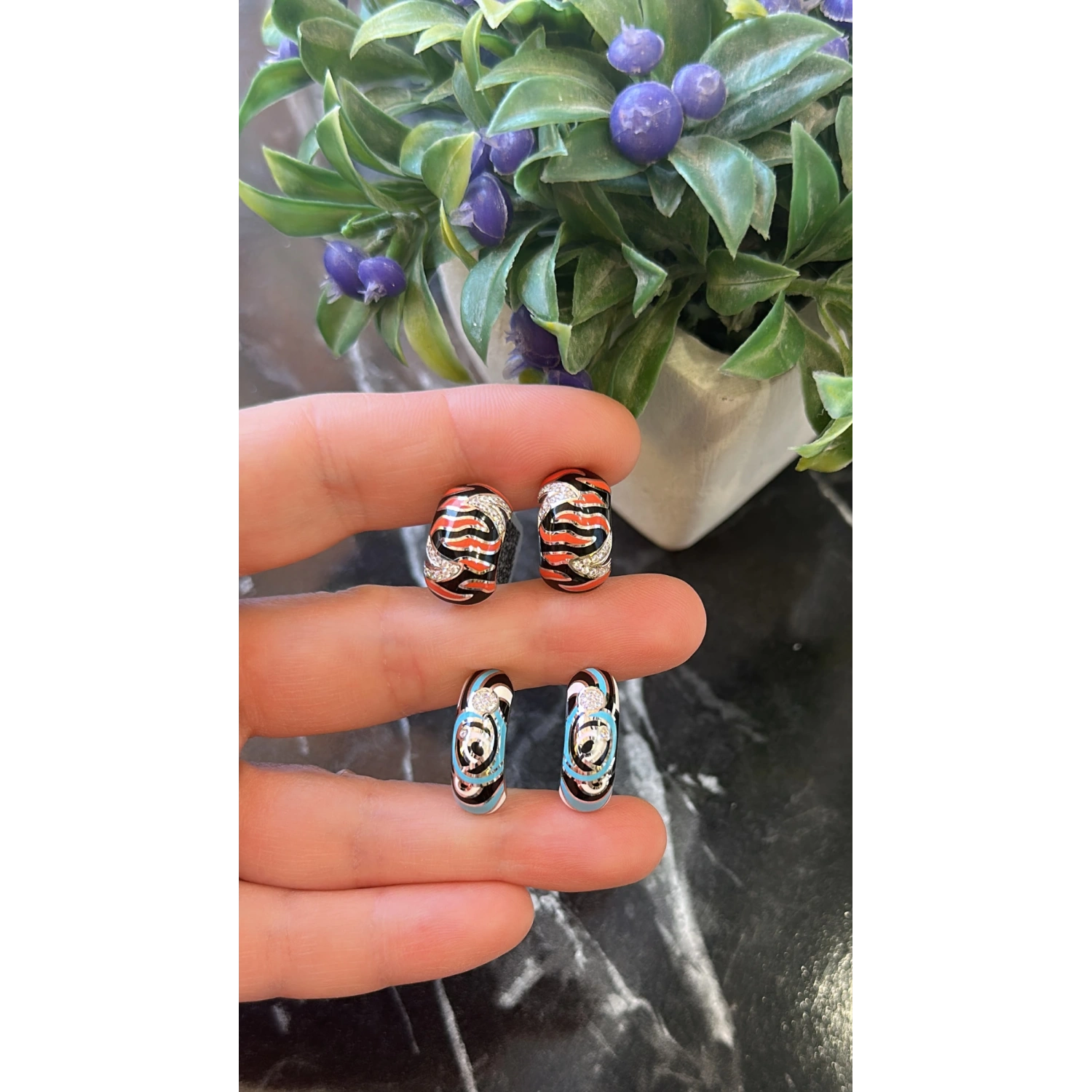 Turuncu Zebra Mineli Küpe