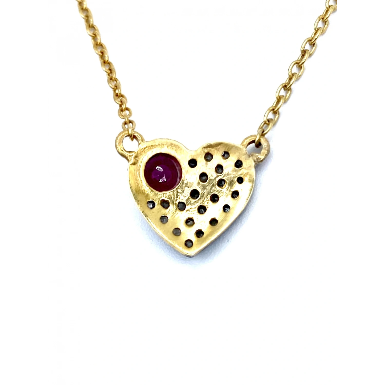 Yakut Taş Detaylı Ham Elmas Taşlı Kalp Kolye