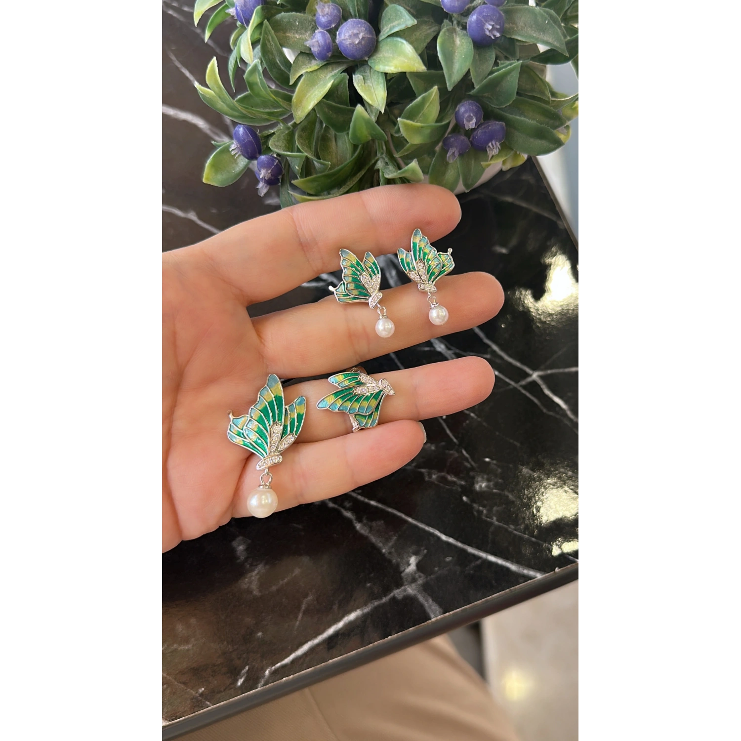 Yeşil Mineli Kelebek Yüzük