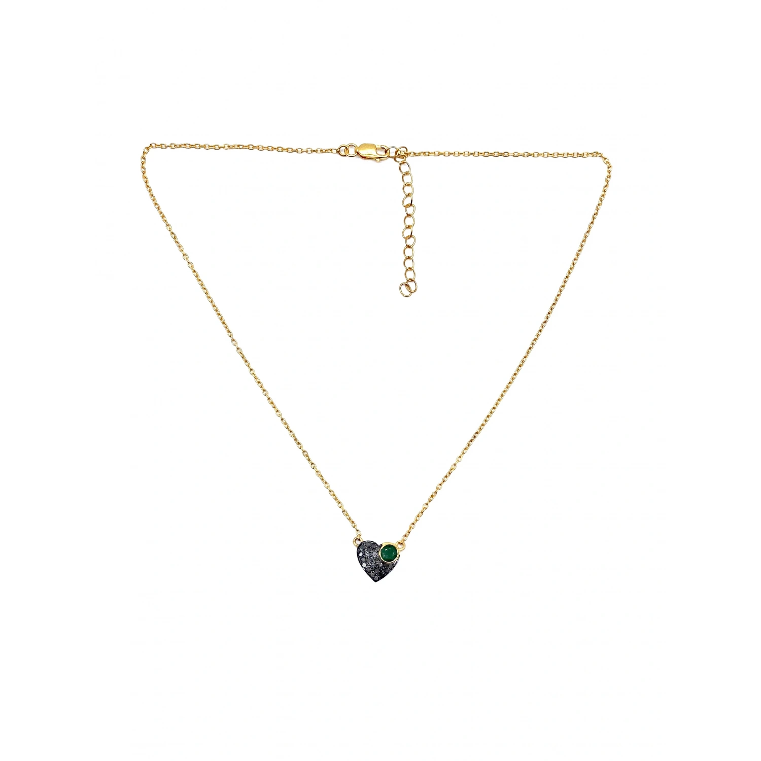 Zümrüt Taş Detaylı Ham Elmas Taşlı Kalp Kolye