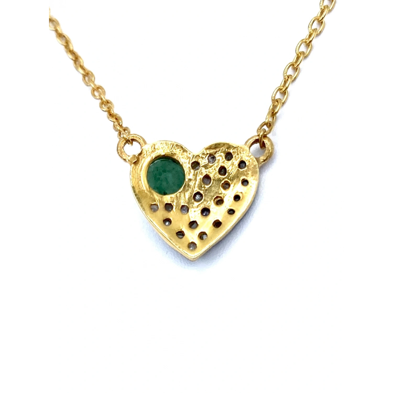 Zümrüt Taş Detaylı Ham Elmas Taşlı Kalp Kolye