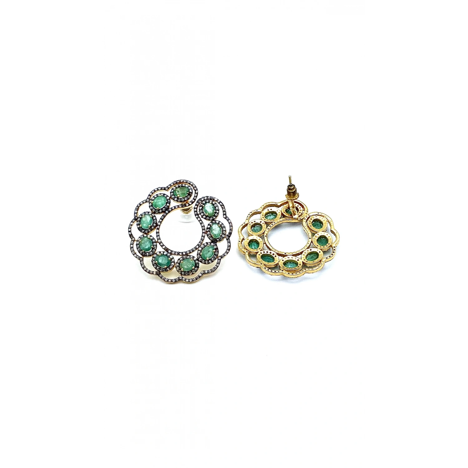 Zümrüt ve Ham Elmas Taşlı Küpe