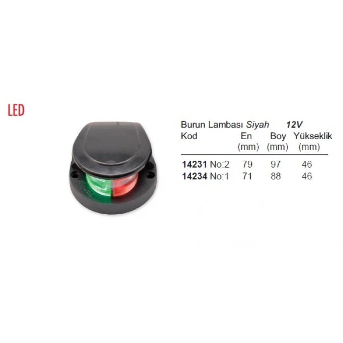 Burun Lambası Siyah LED 12V Boy:97 mm
